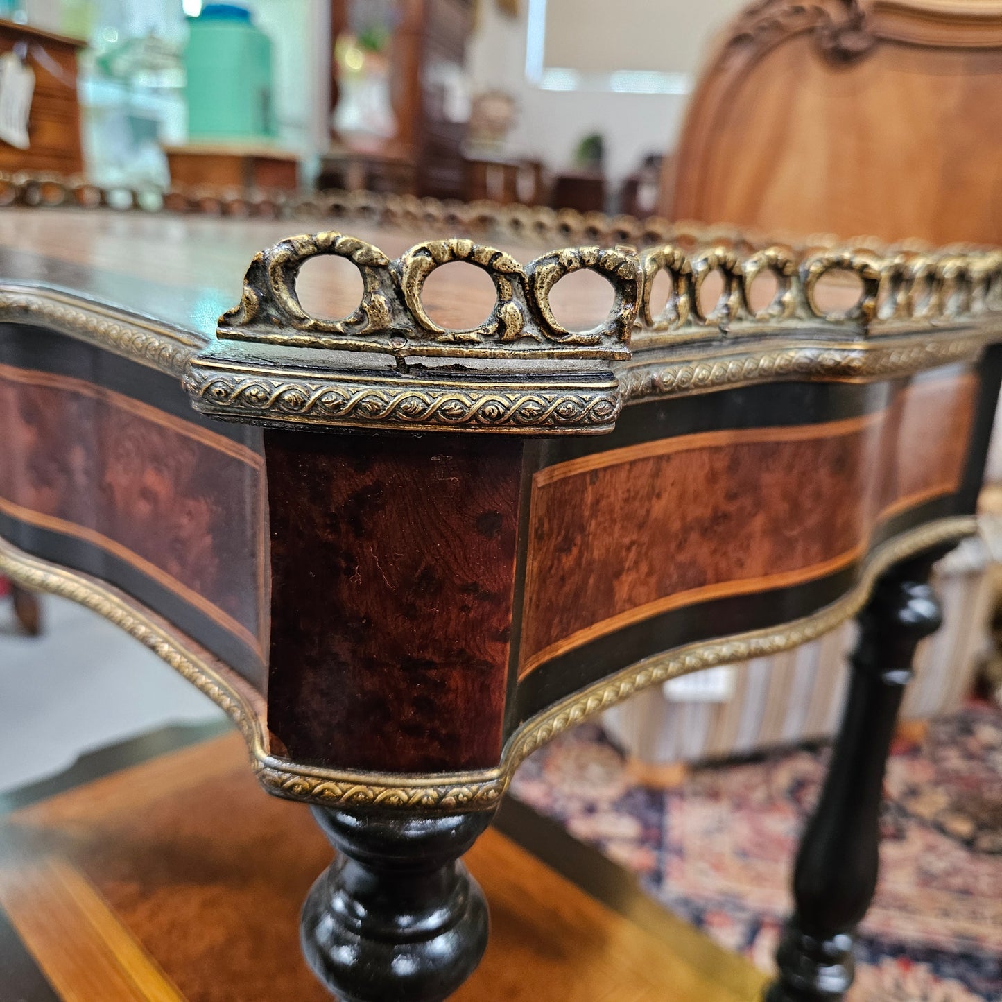 French Inlaid Side Table With Brass Fittings