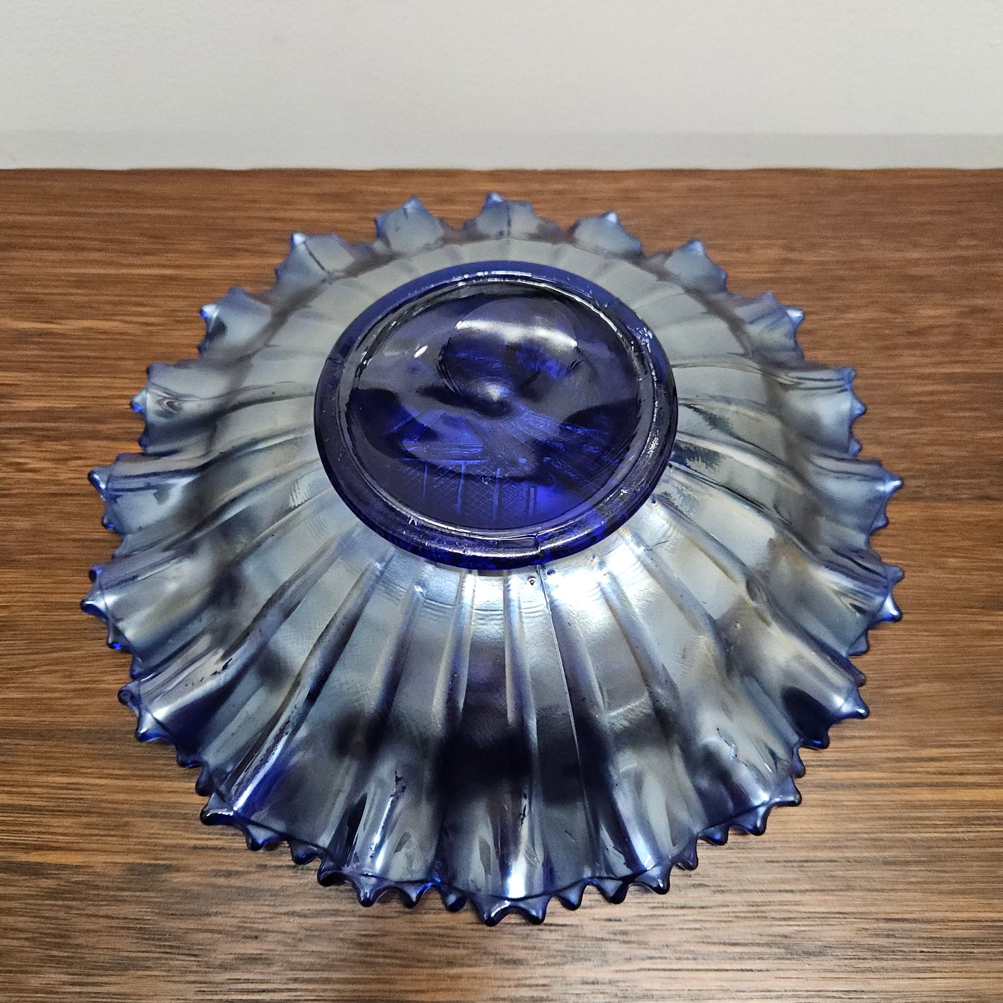 Superb Electric Blue Carnival Glass Bowl Northwood Peacocks