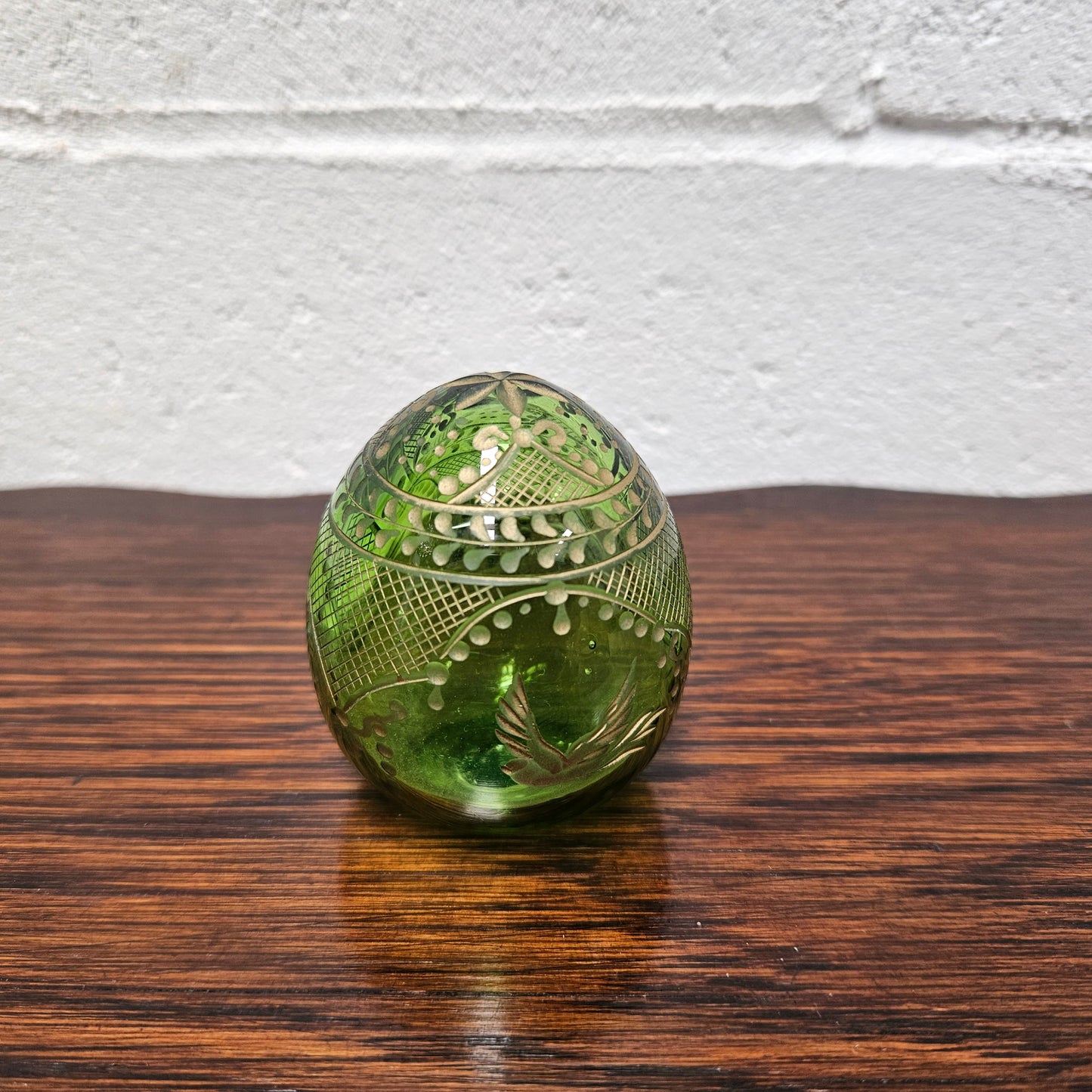 Vintage Faberge' Russian (St Petersburg) Green Glass Egg