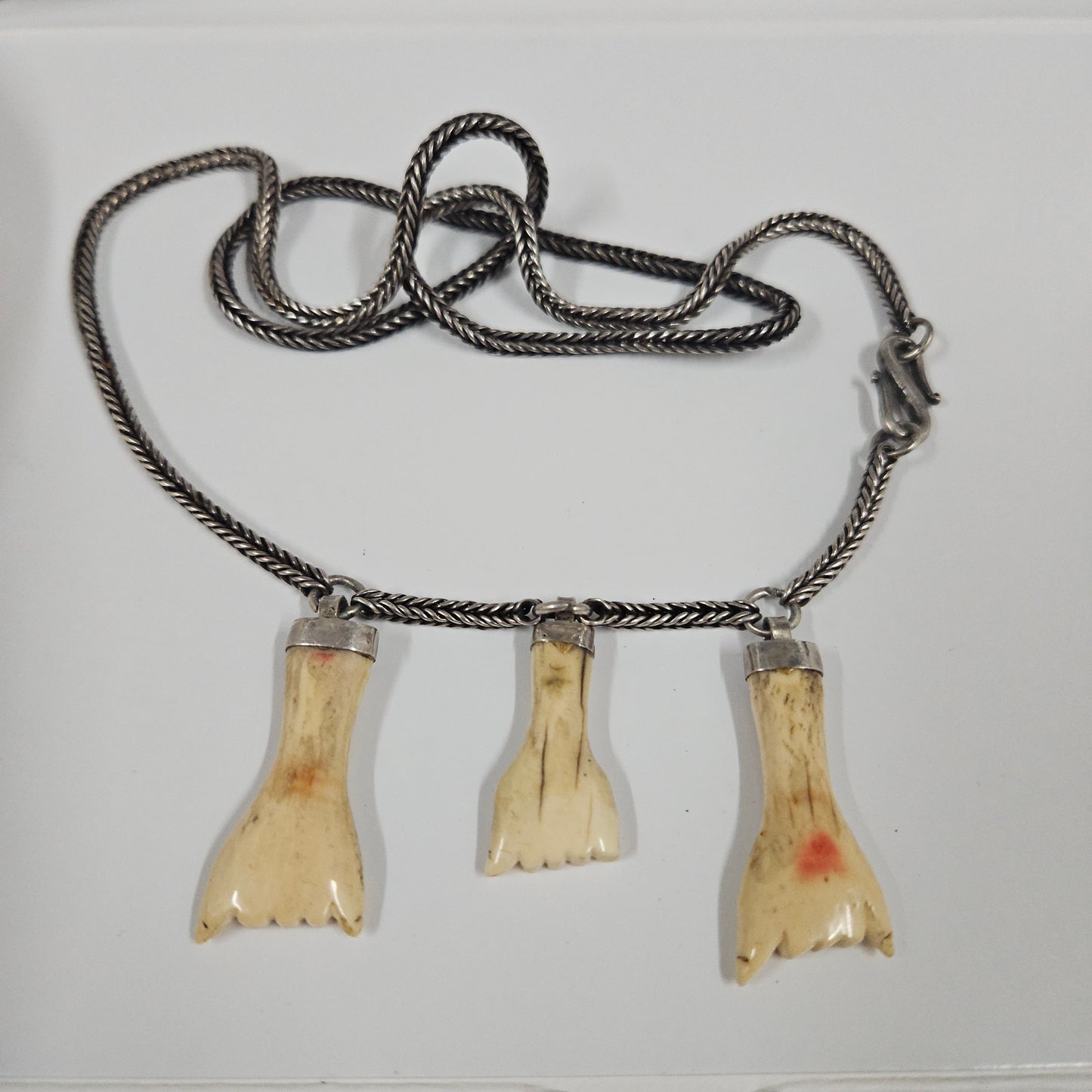 Vintage Silver & Bone Lucky Charm Necklace
