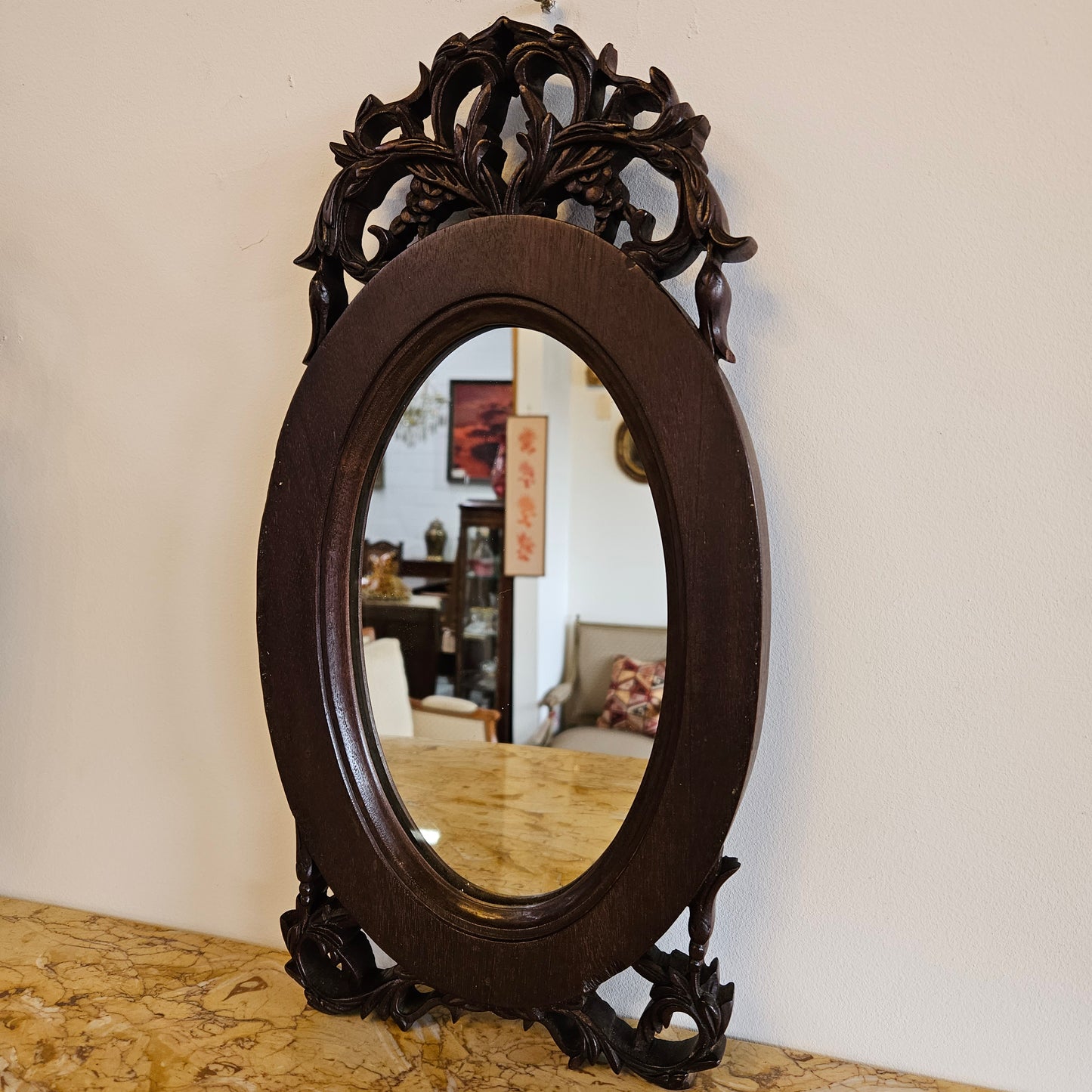 Beautiful Jarrah Carved Oval Wall Mirror