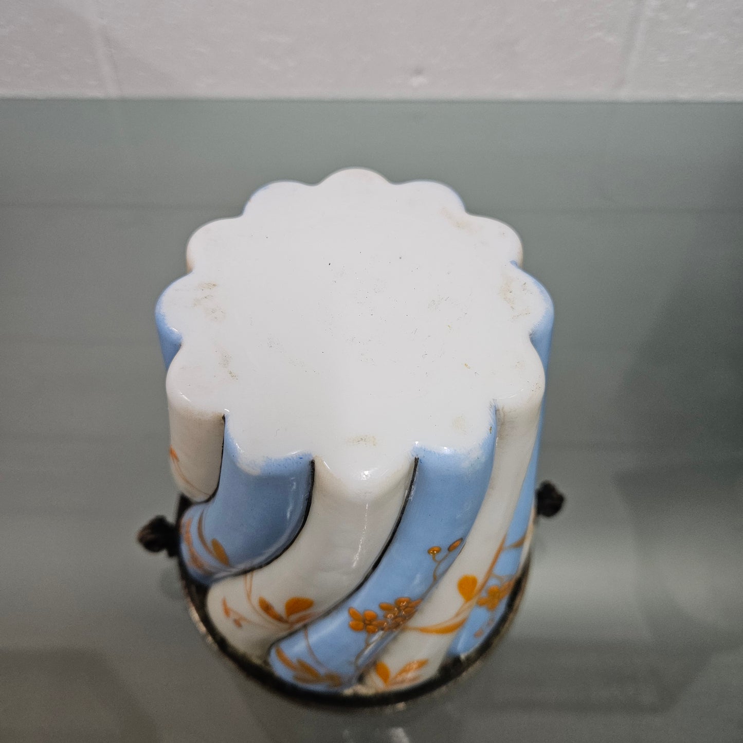 Antique Victorian Milk Glass Hand Painted Bucket