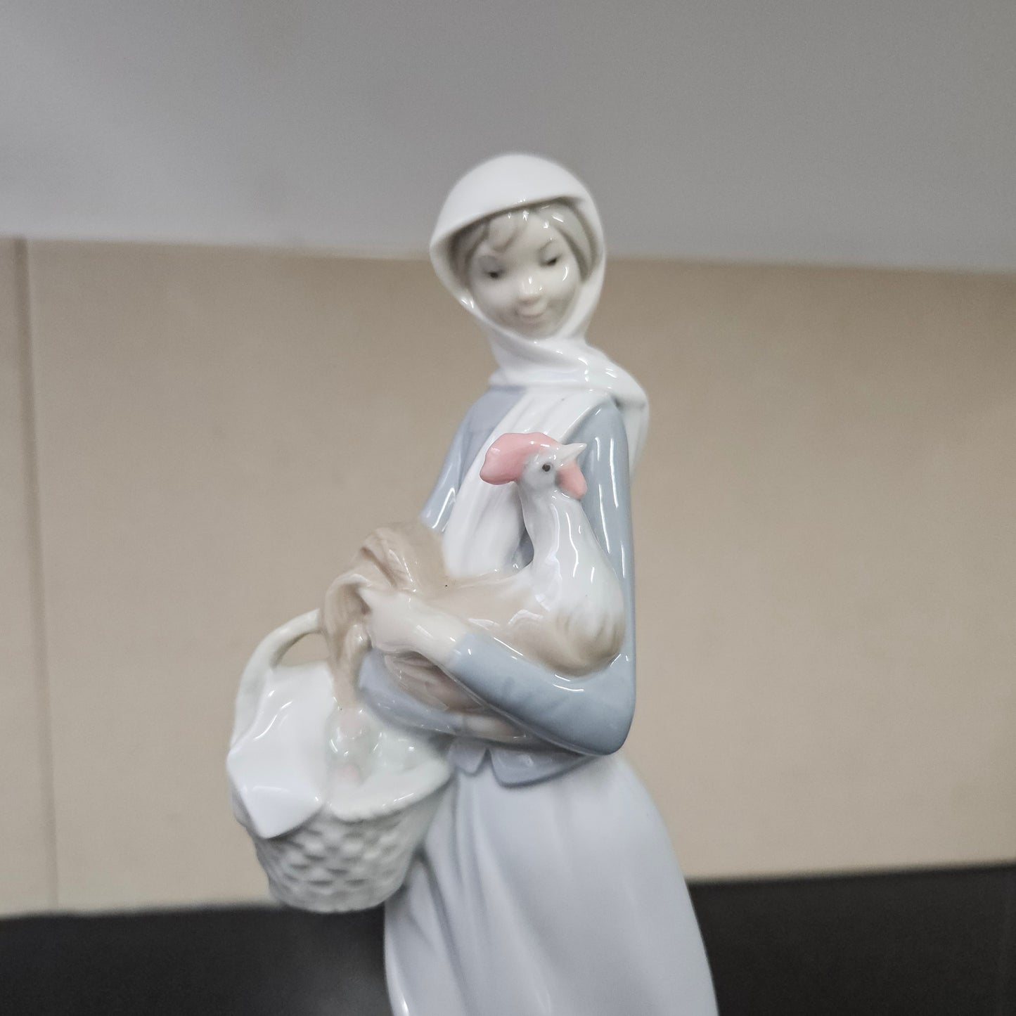Lladro Girl With Rooster Figurine