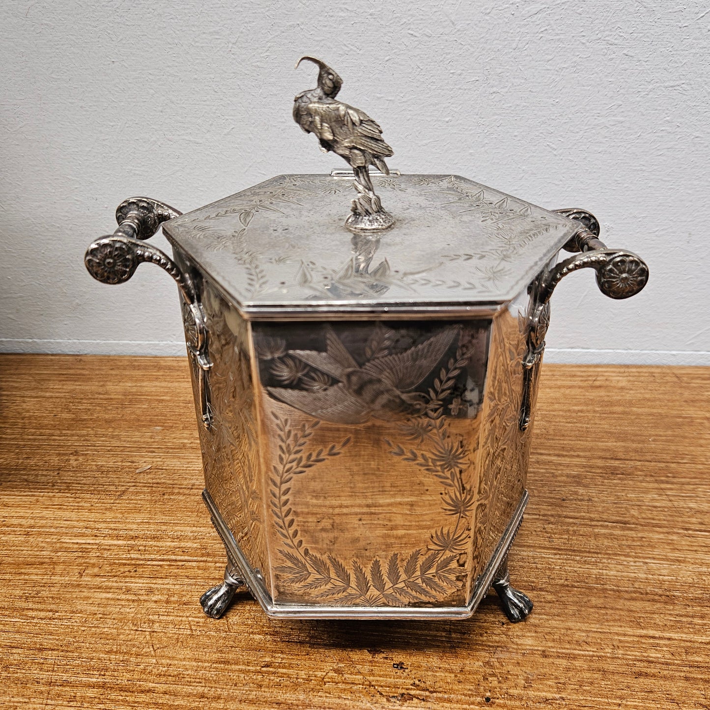 Victorian Hexagonal Silver Plated Biscuit Barrel
