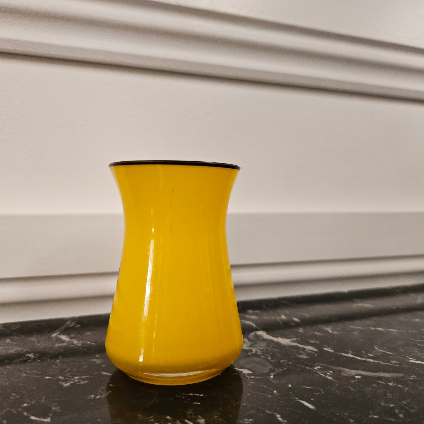 Deco Czech Yellow Tango Glass With Black Enamel Figure