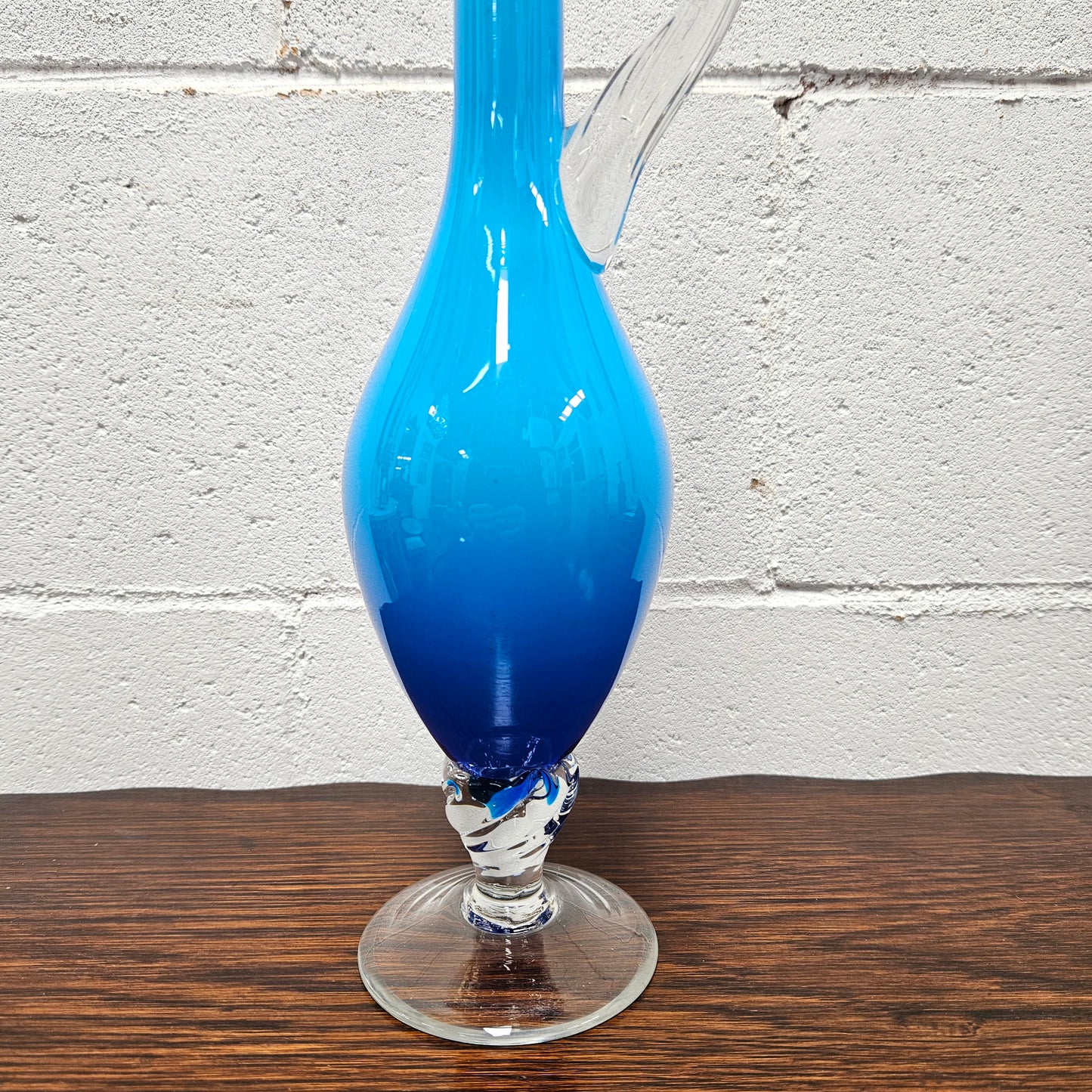 Stunning vintage retro Italian blue and clear art glass genie bottle decanter, it is in great original condition.