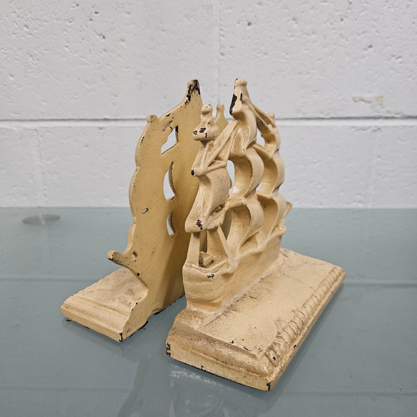 Pair Heavy Antique Painted Bronze Bookends