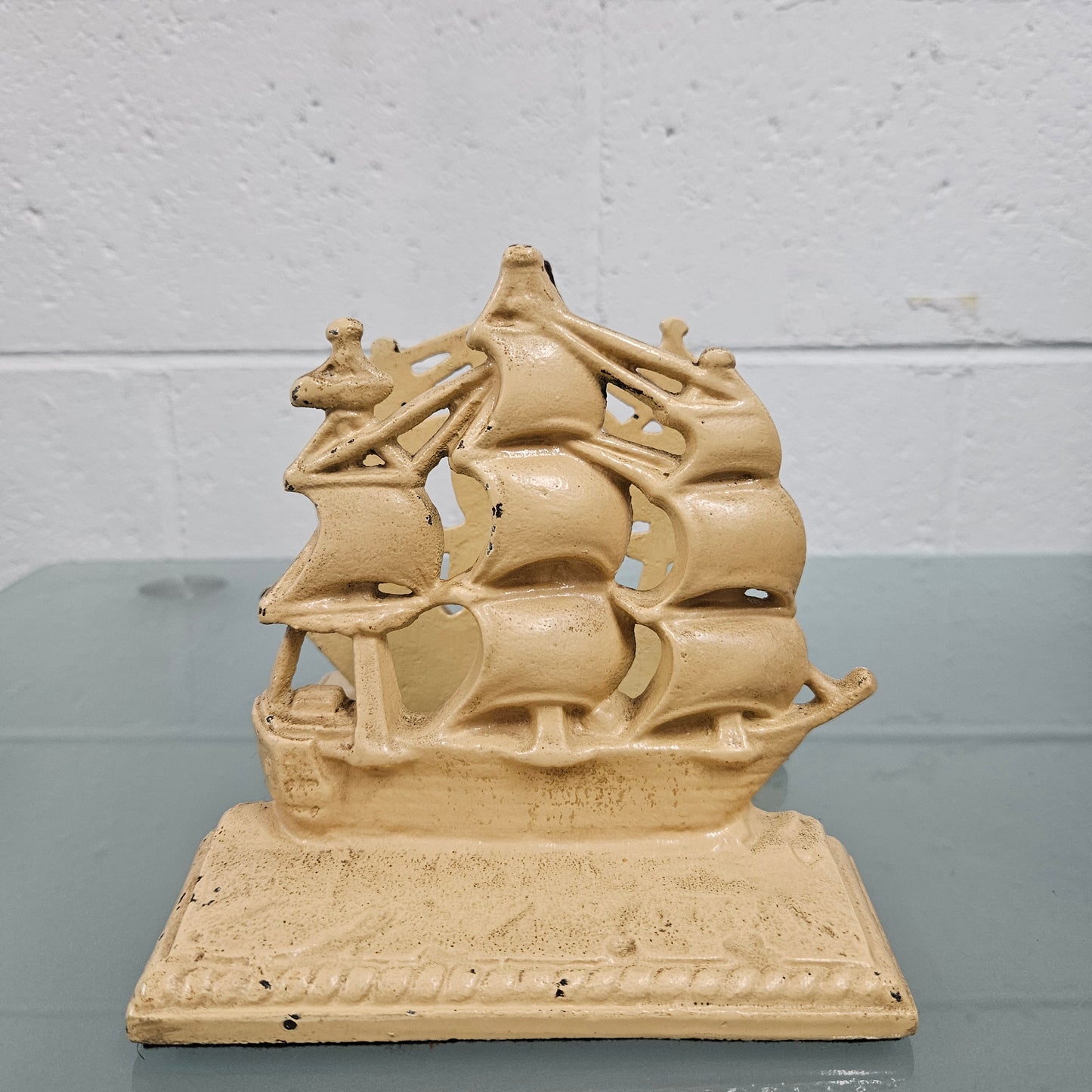 Pair Heavy Antique Painted Bronze Bookends