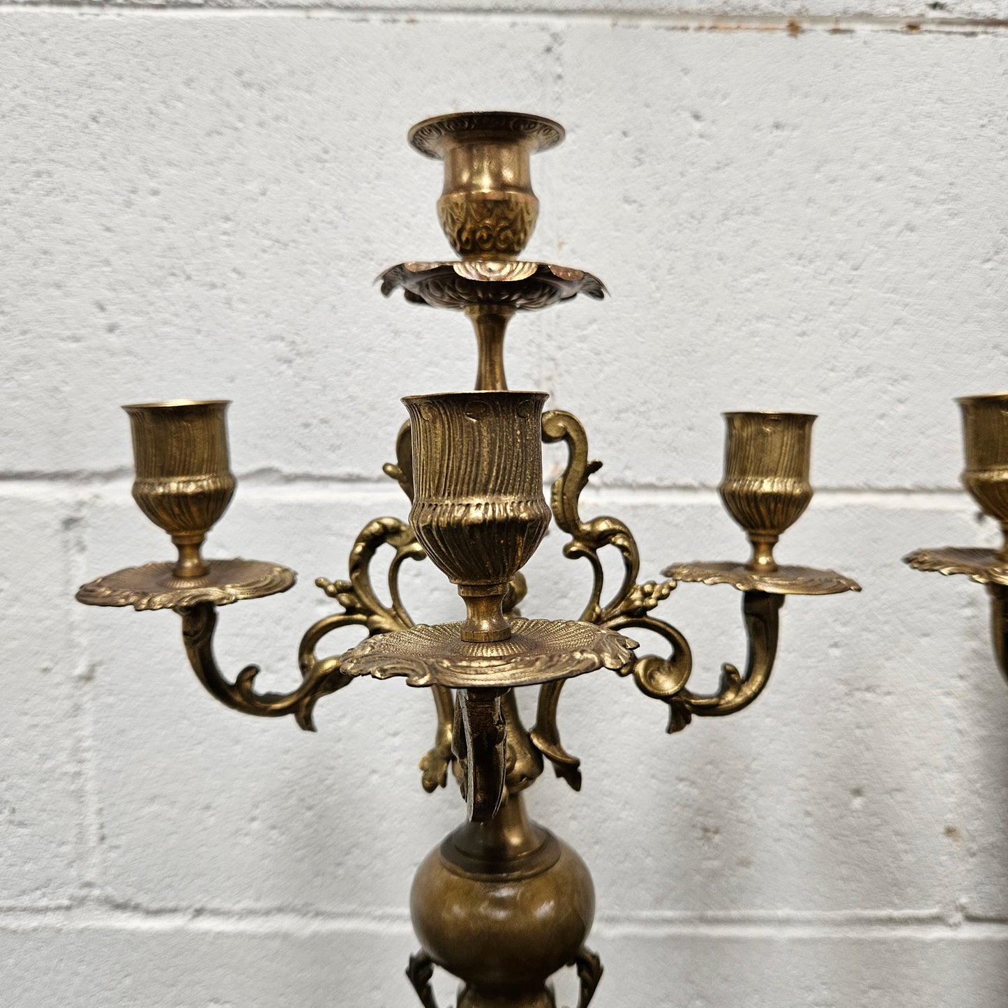 Pair of Vintage Brass & Porcelain Candlesticks
