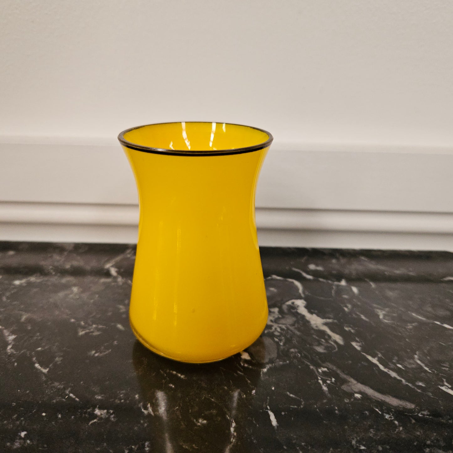 Deco Czech Yellow Tango Glass With Black Enamel Figure