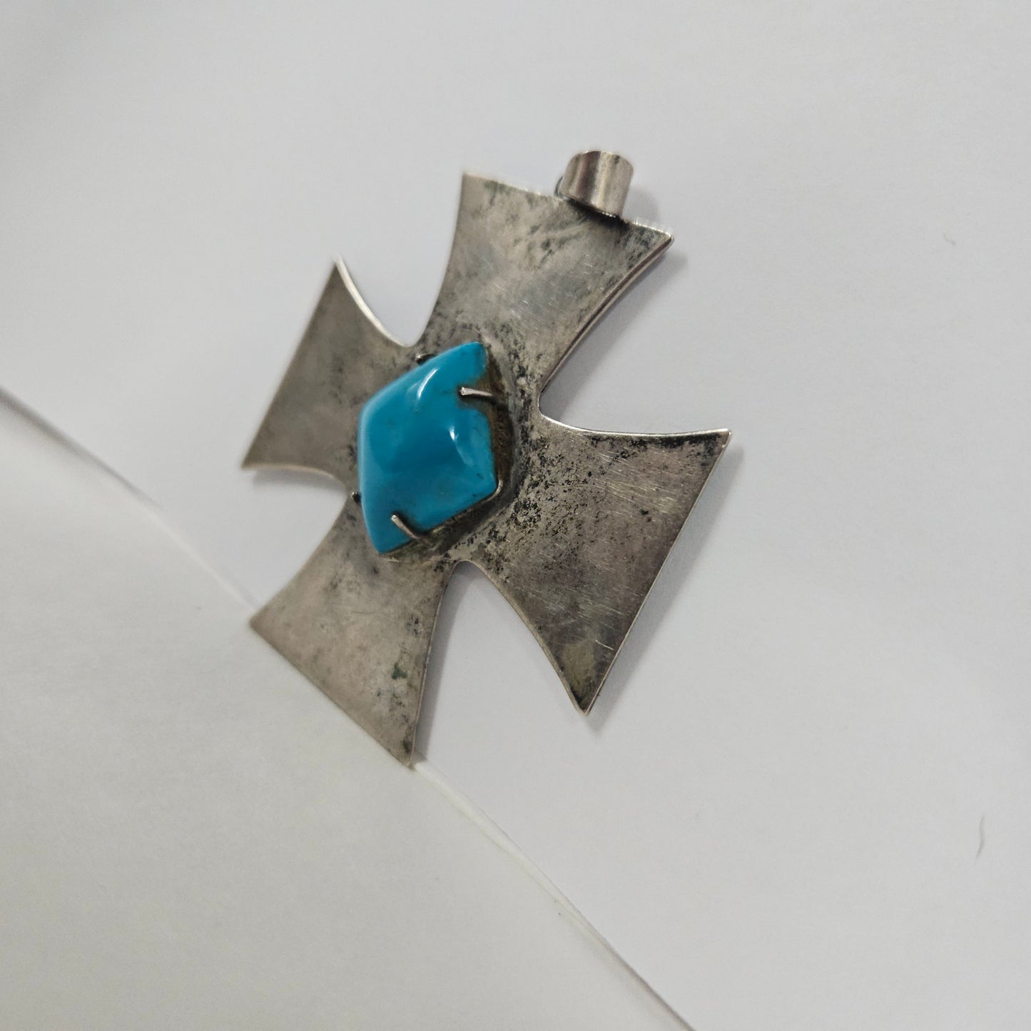 Sterling Silver & Turquoise Maltese Cross Pendant