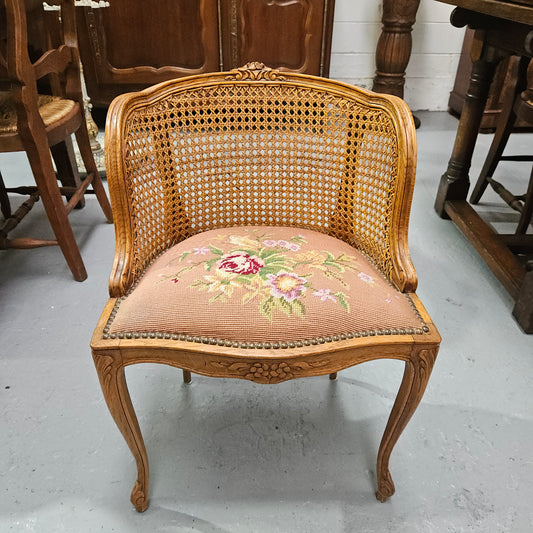 French Oak Louis XV Style Tapestry Upholstered Fauteuil