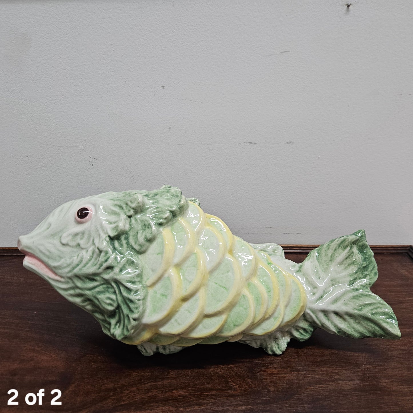 Vintage Italian Hand painted Majolica Fish Covered Dish