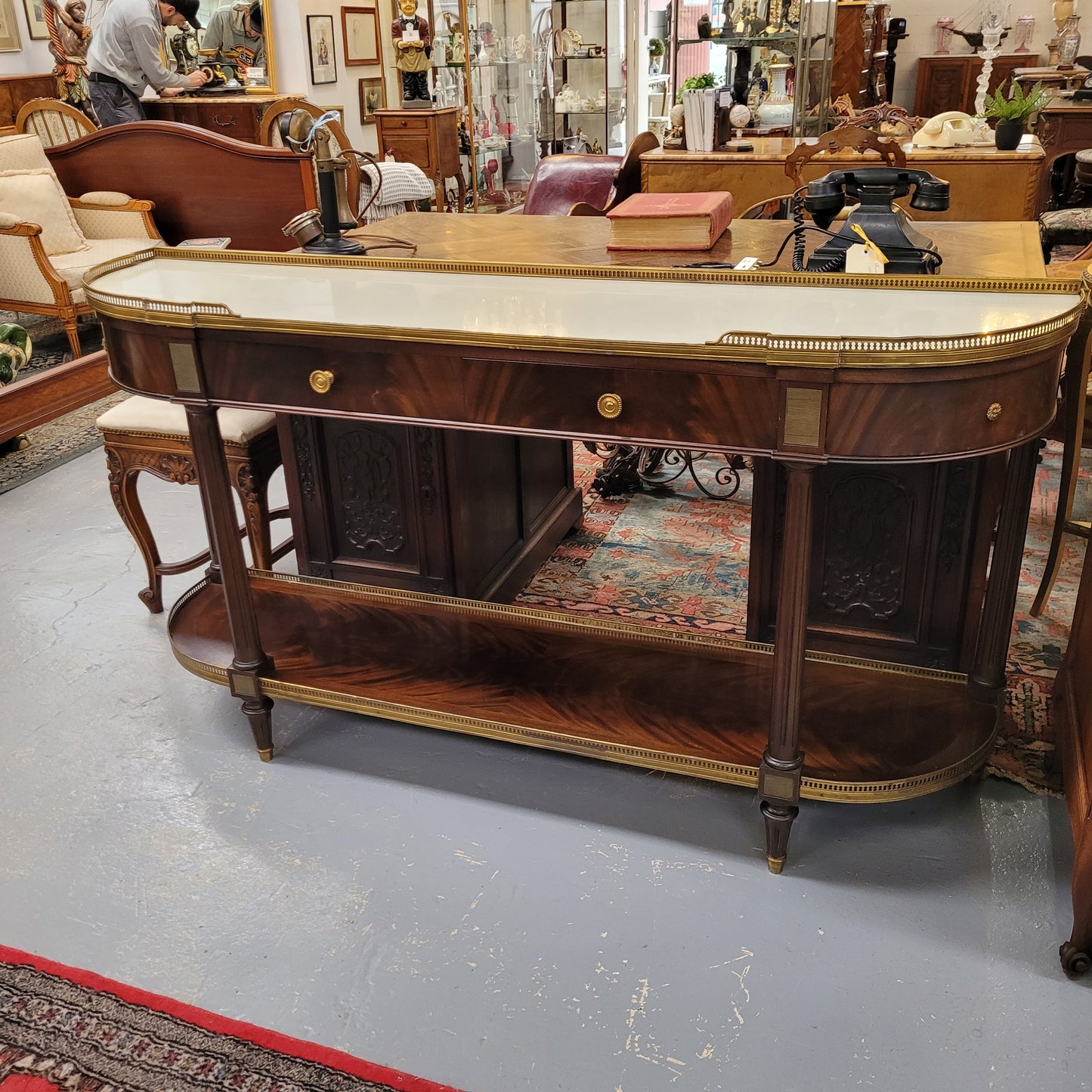 French Empire Style Mahogany Marble Top Console Table