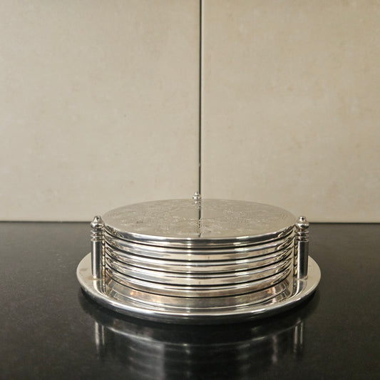 Set of Five Vintage Coasters and Holder