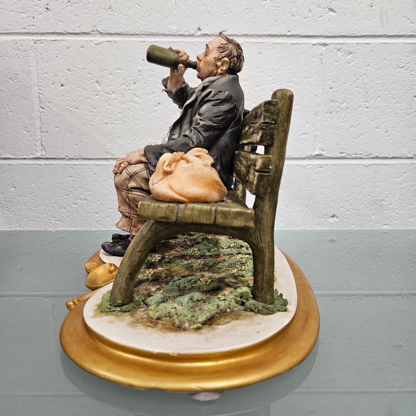 Vintage Capodimonte Tramp Sitting on Park Bench