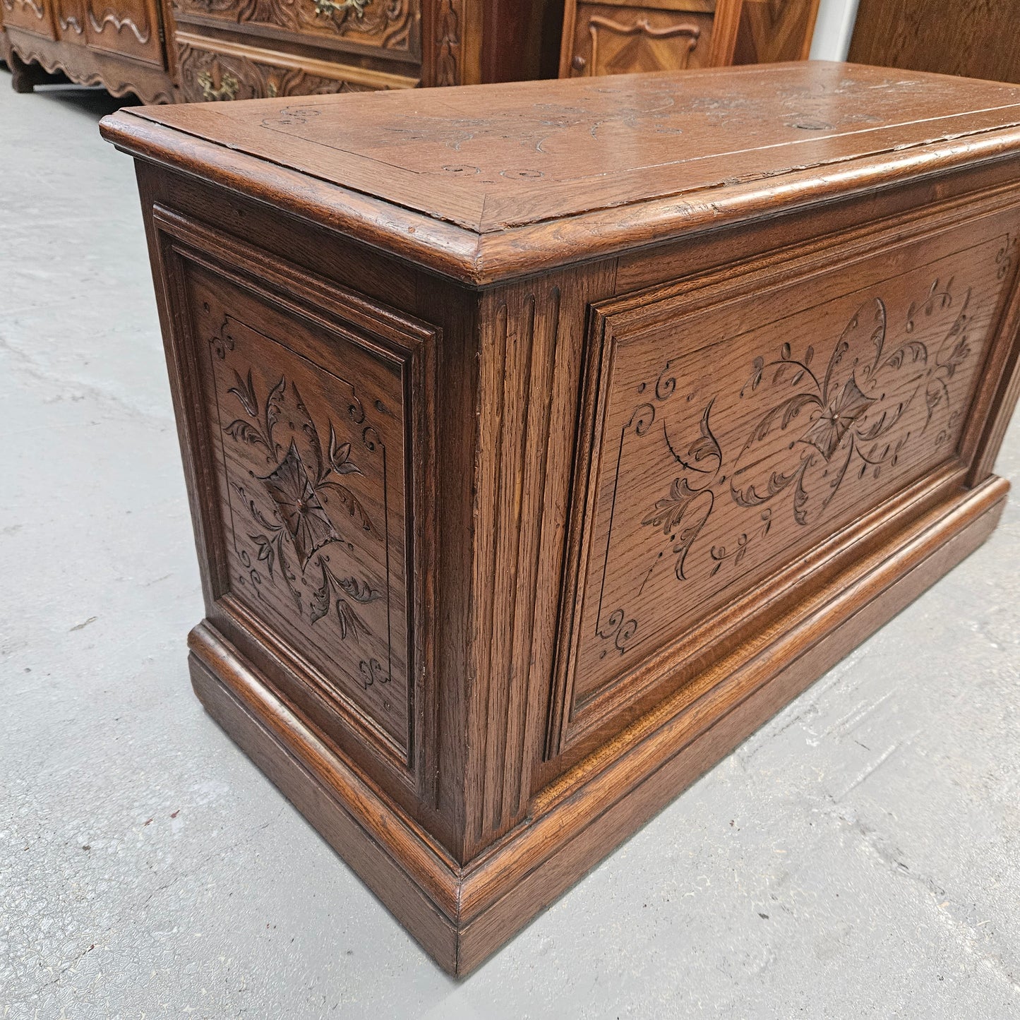 19th Century Nicely Carved French Oak Trunk