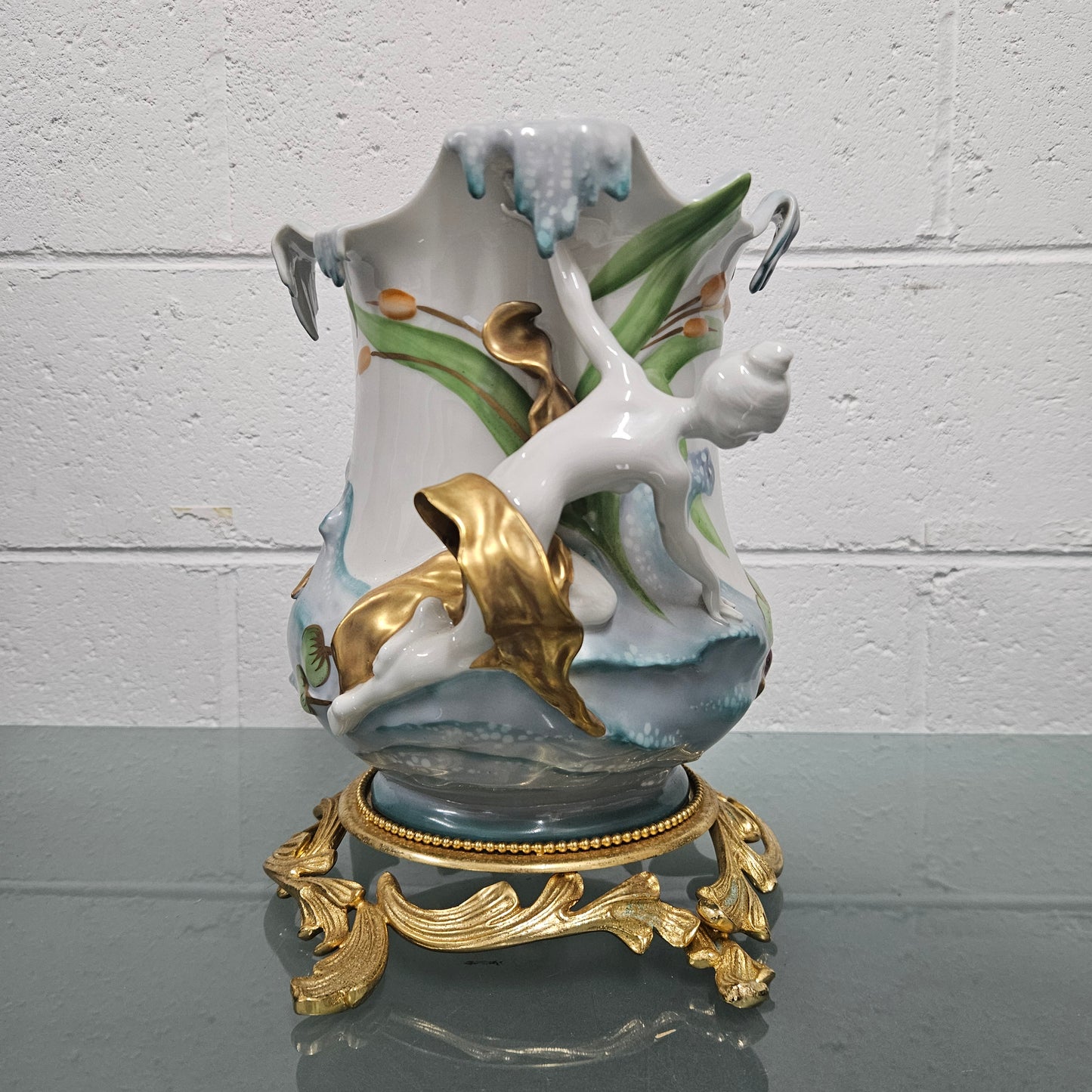 Stunning Art Nouveau Sevres Style Vase With Gilt Bronze Base