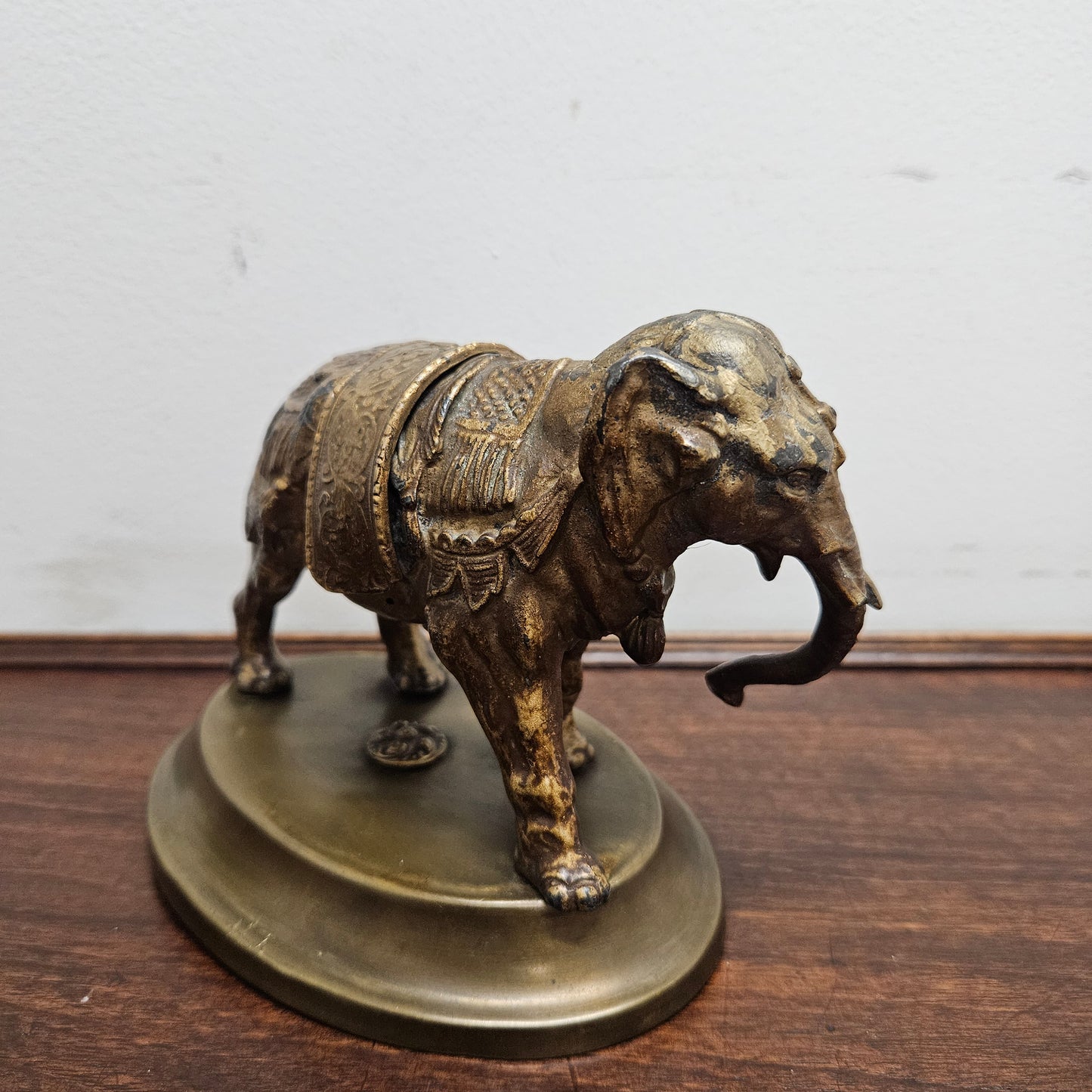 Antique Brass Detailed Elephant Statue On Stand