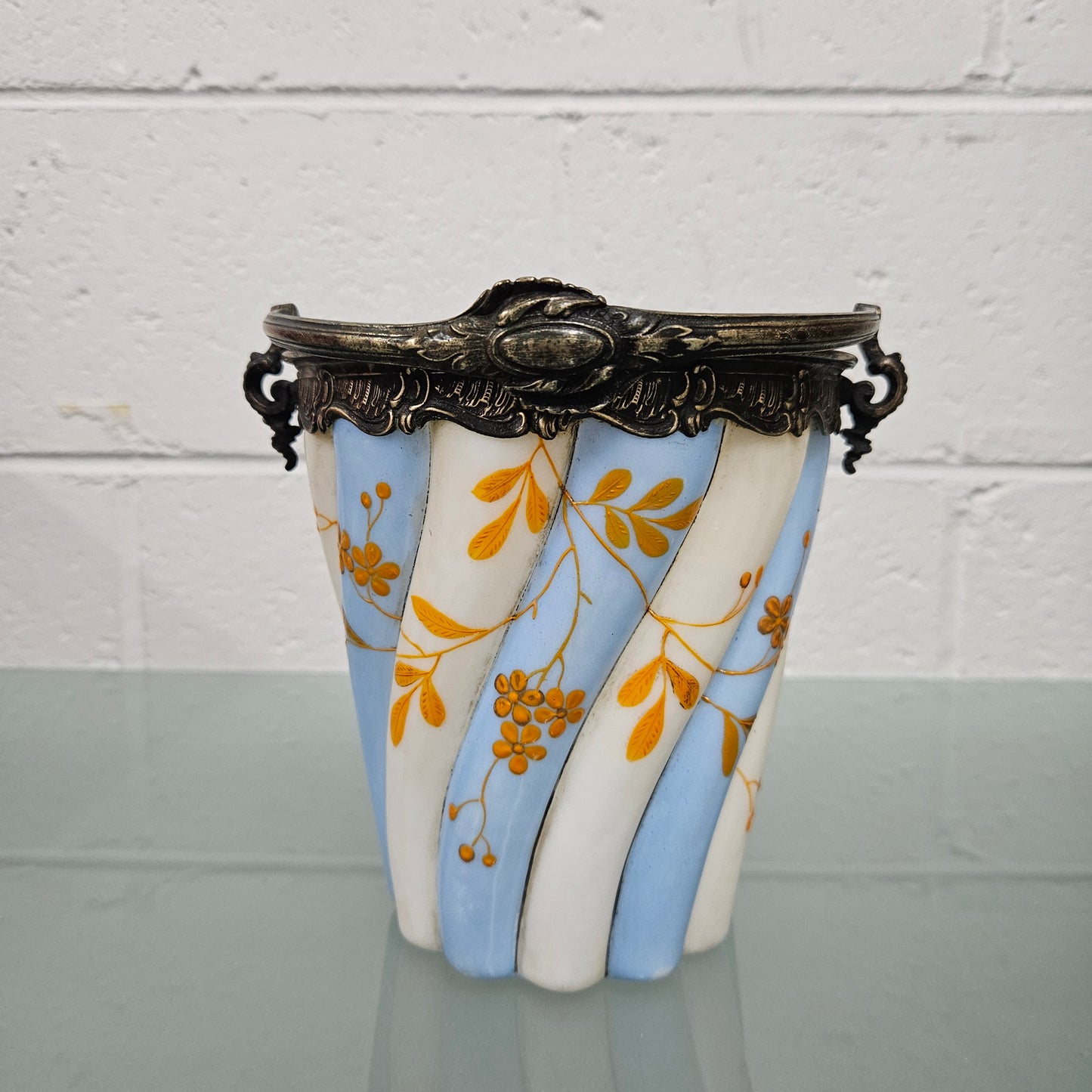 Antique Victorian Milk Glass Hand Painted Bucket