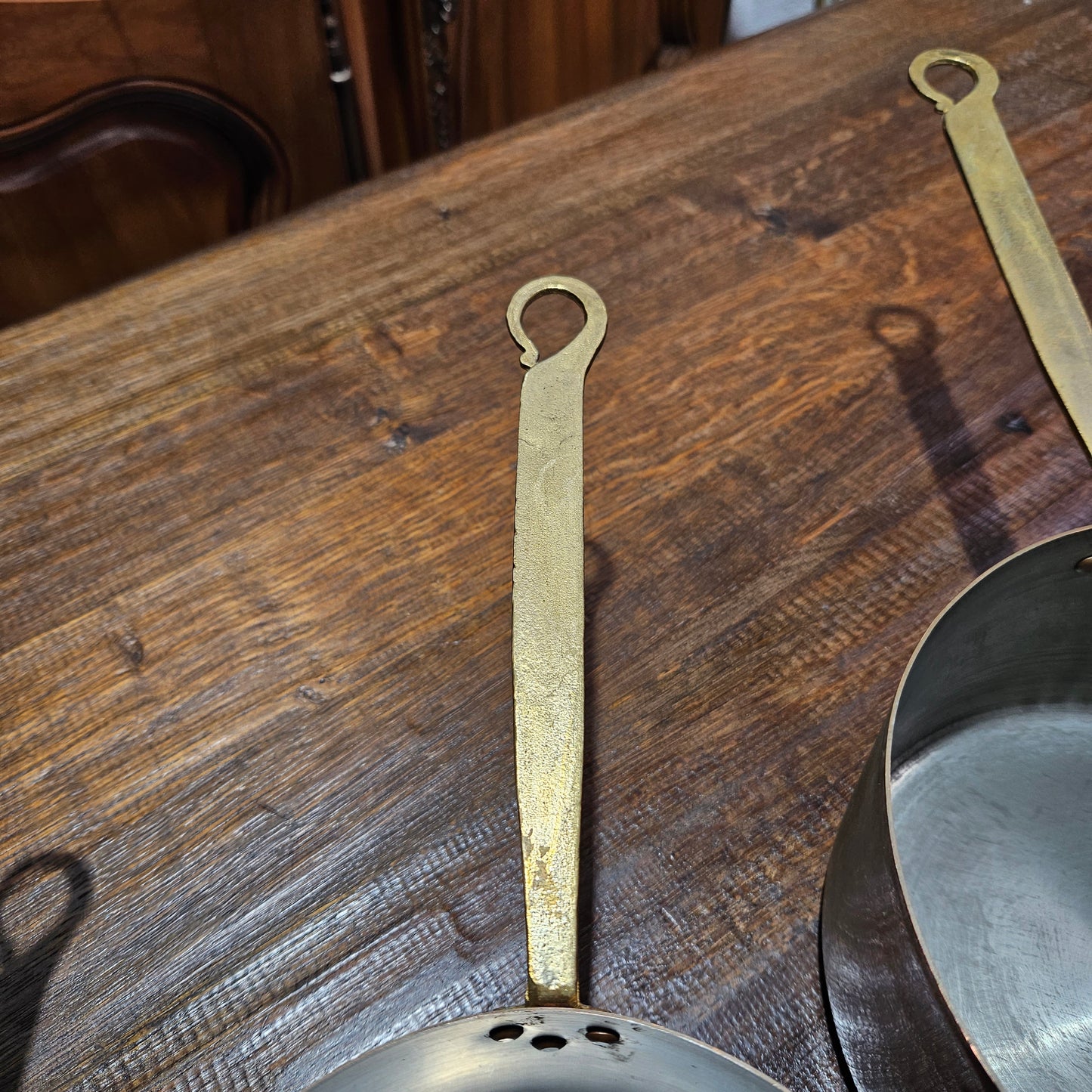 Amazing set of five sauce pots with spouts, lovely handles. They are in good original condition and have been sourced from France