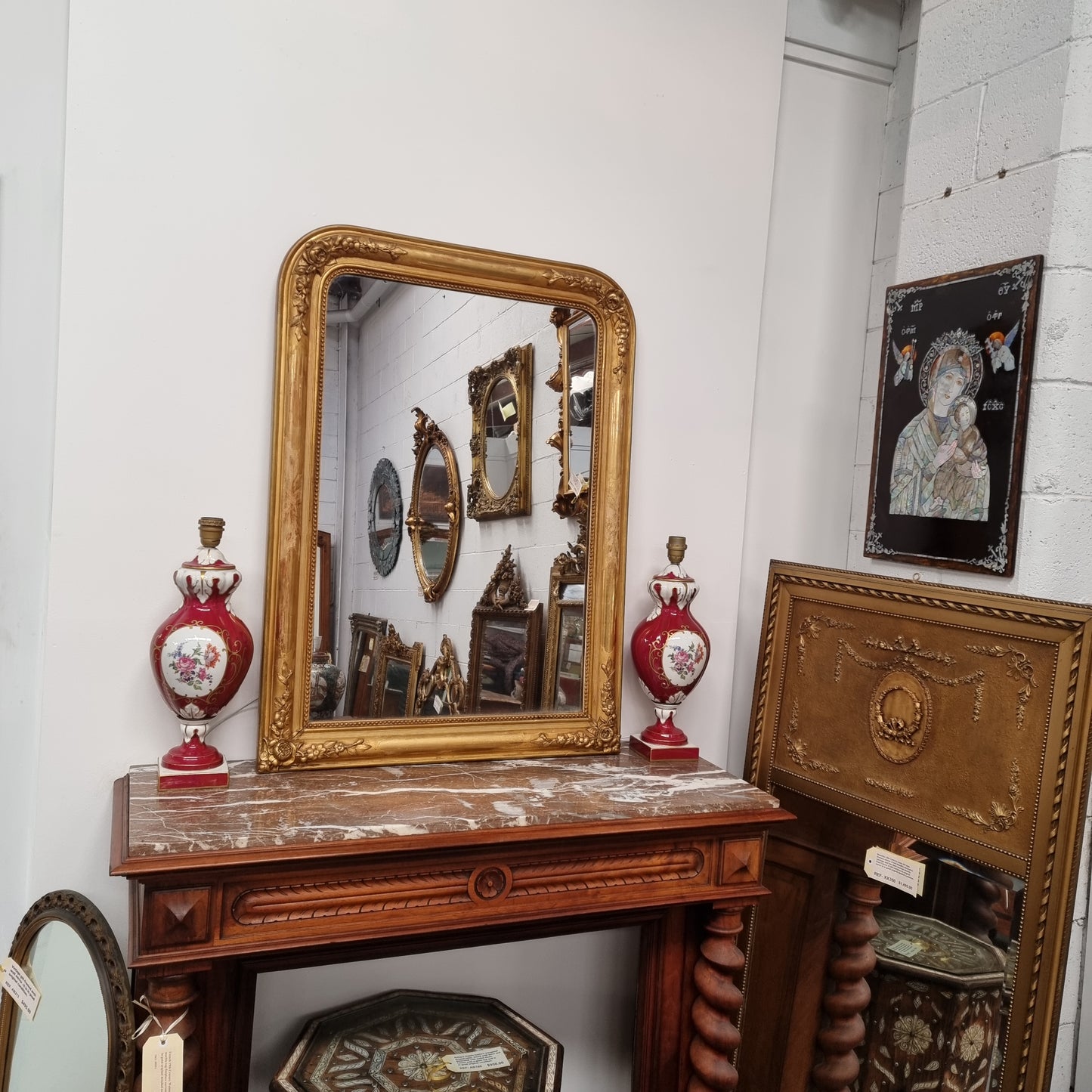 19th Century Louis Philippe Style Water Gilded French Overmantle Mirror