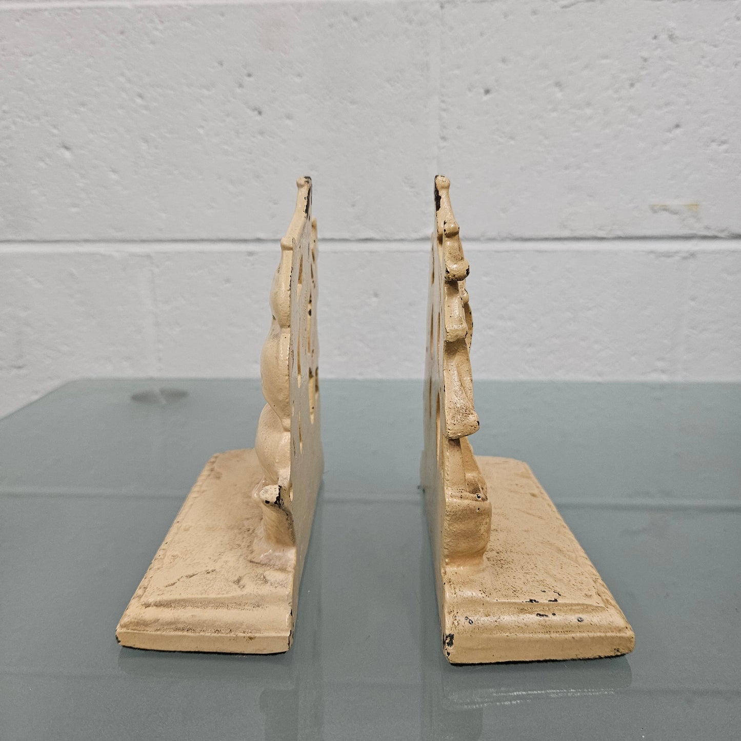 Pair Heavy Antique Painted Bronze Bookends