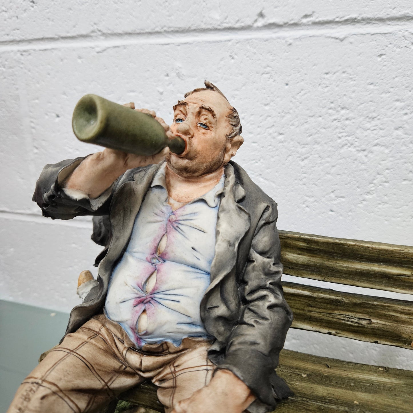Vintage Capodimonte Tramp Sitting on Park Bench