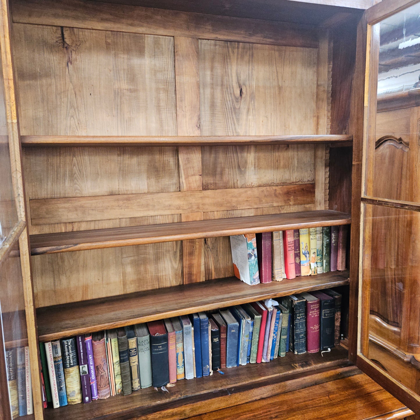19th Century French Figured Walnut Two Door Bookcase Secretaire