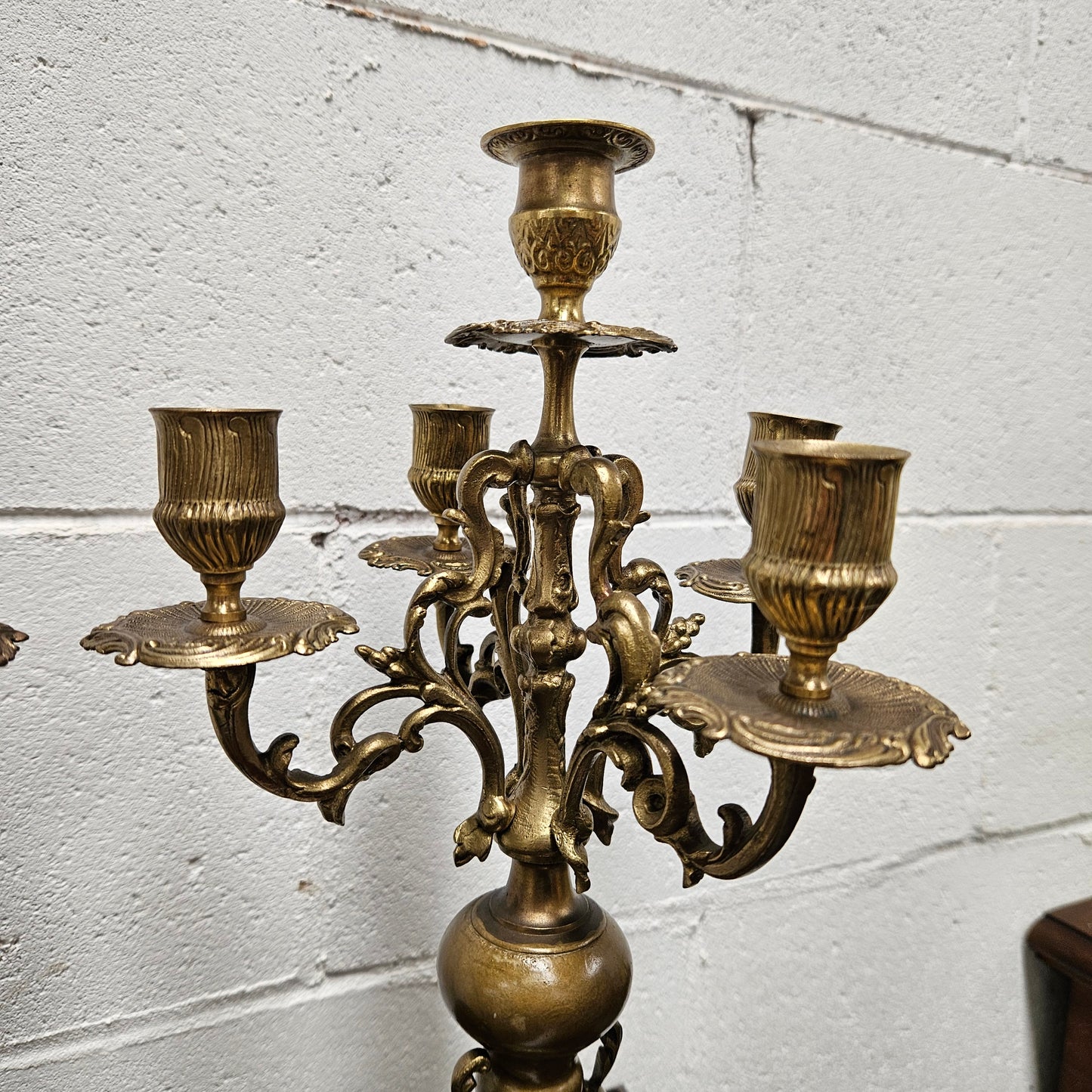 Pair of Vintage Brass & Porcelain Candlesticks