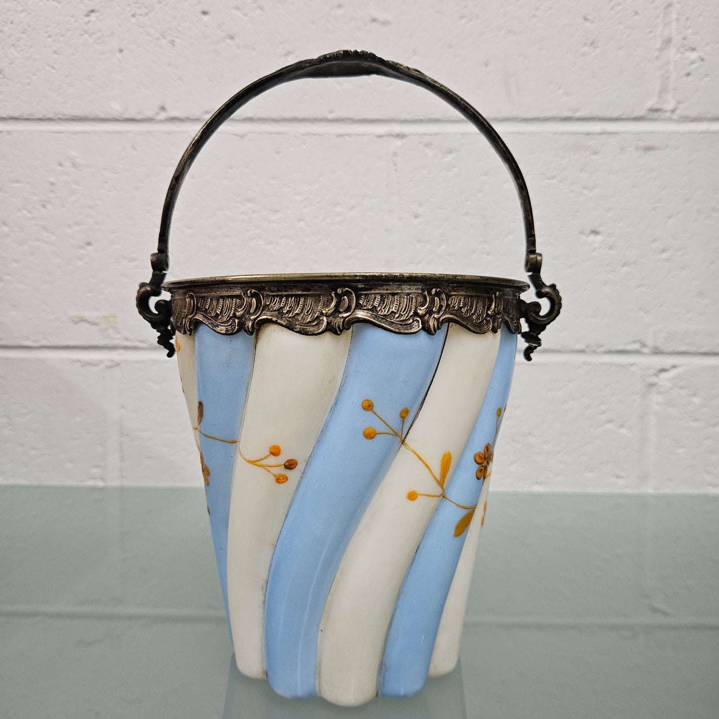 Antique Victorian Milk Glass Hand Painted Bucket