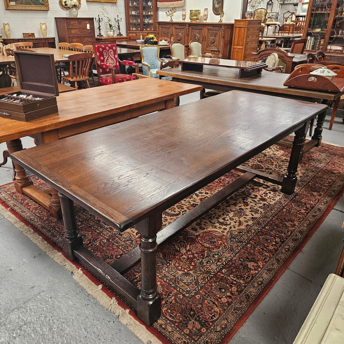 Dark Oak French Pedestal Base Dining Table
