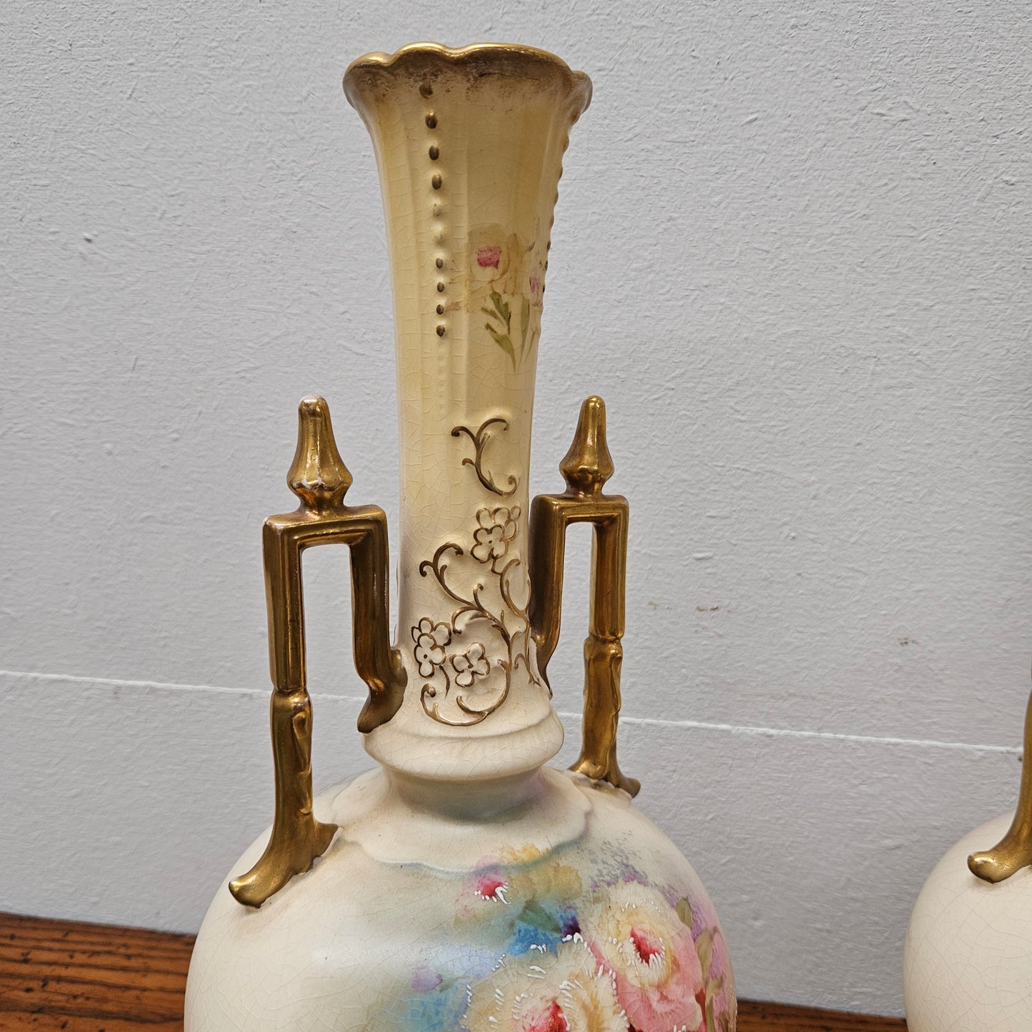 Pair of Edwardian Hand Painted Vases