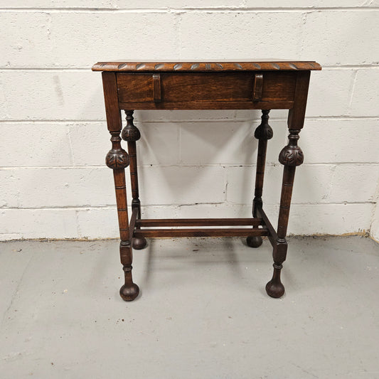 Period Oak Side Table With Drawer