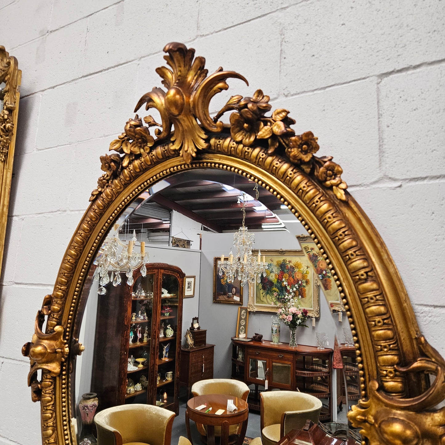 19th Century Gilt Louis XV Style Oval Bevelled Mirror