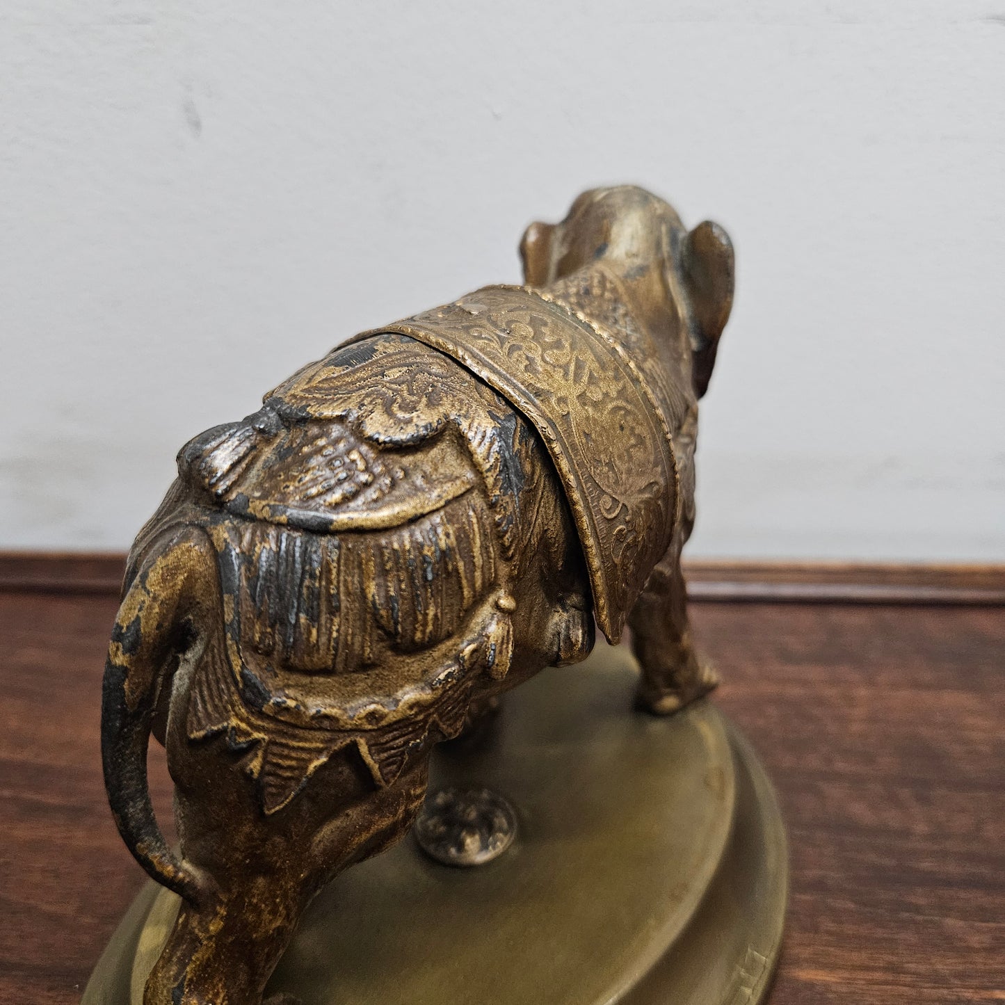 Antique Brass Detailed Elephant Statue On Stand