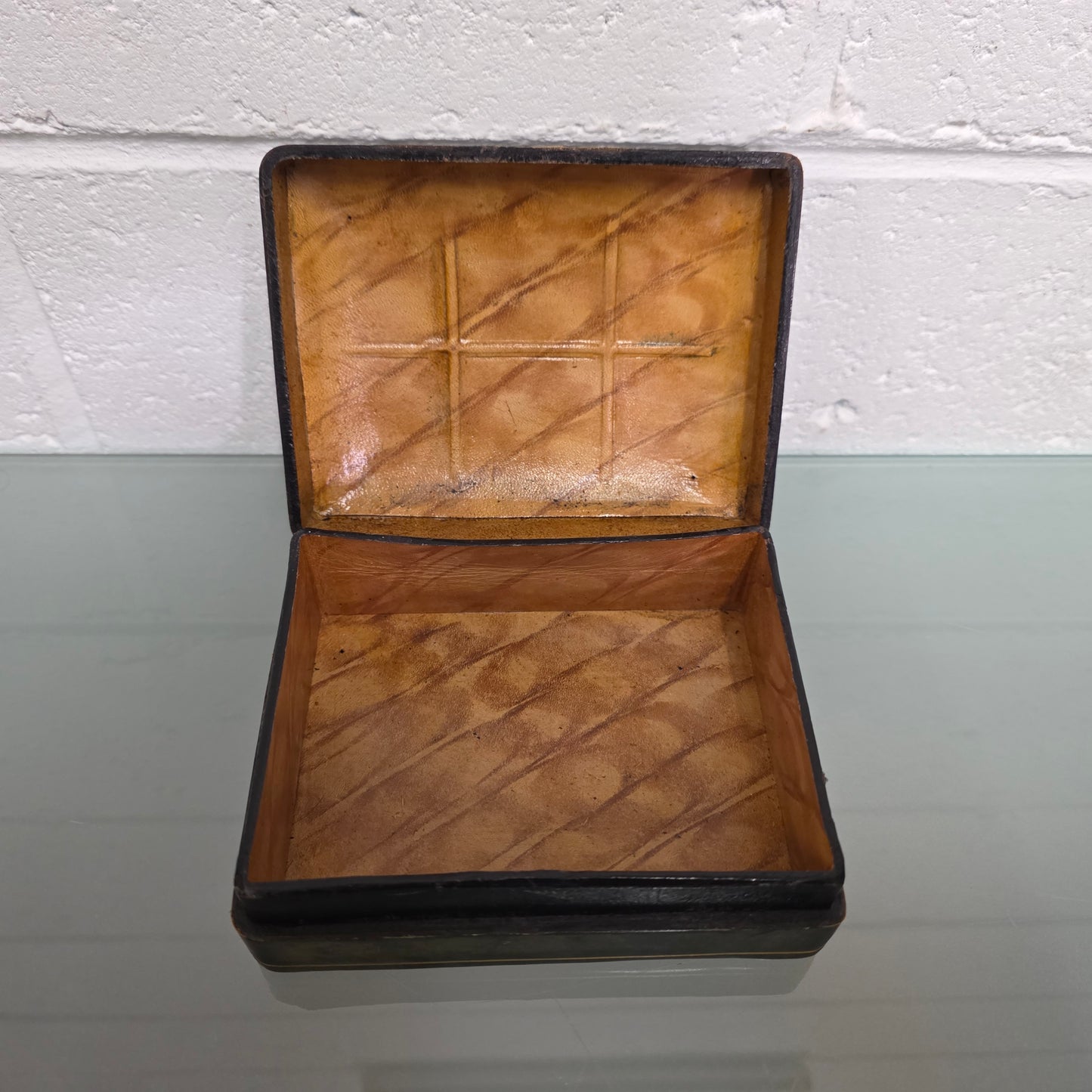 Superb Vintage Gold Embossed Leather Trinket Box