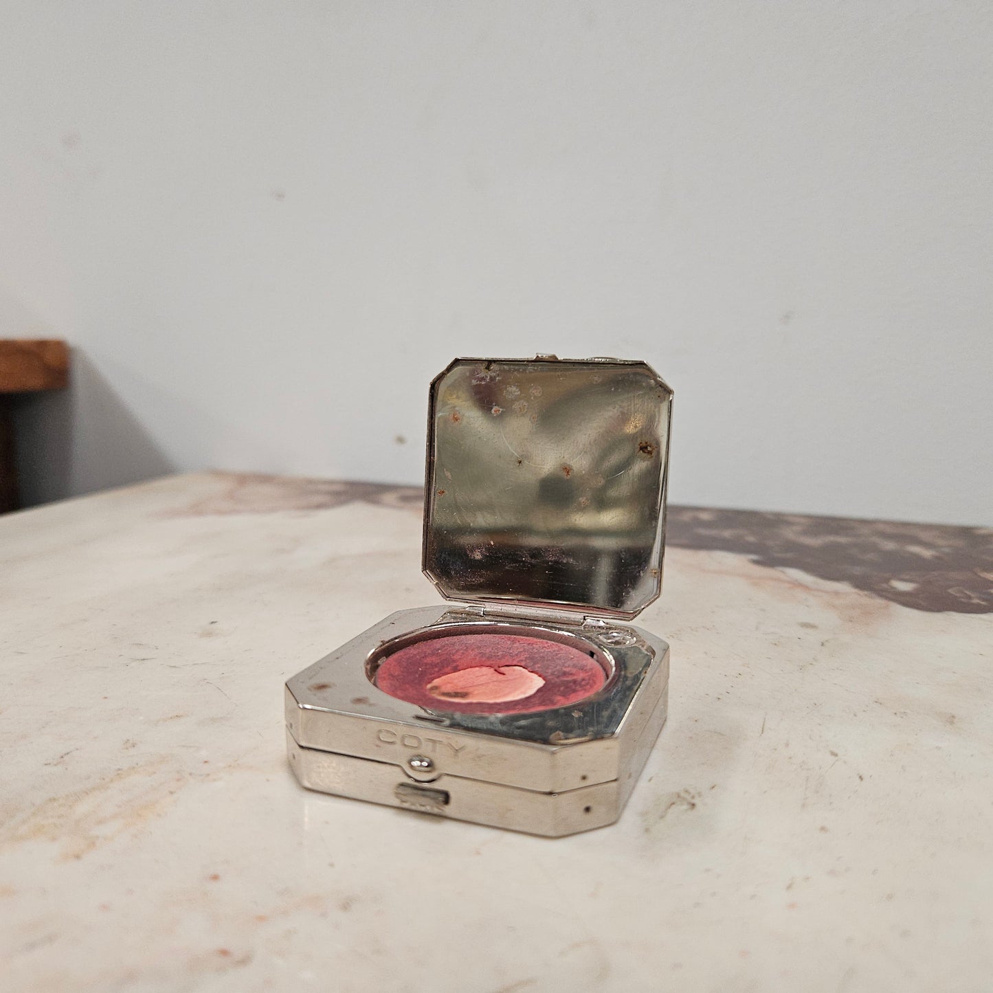 Original "Coty" Chrome Powder and Rouge Compact