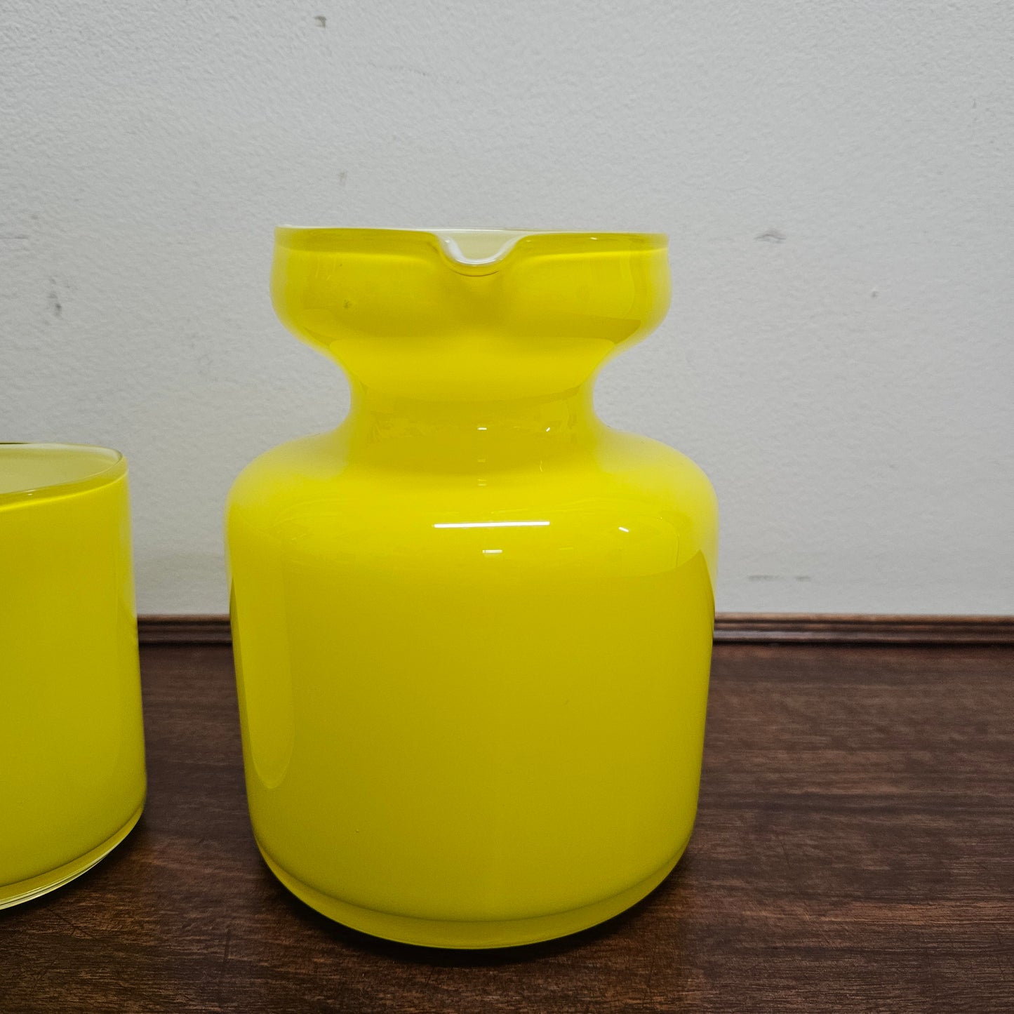 Vintage Yellow Blown Glass Jug and Glass Cup