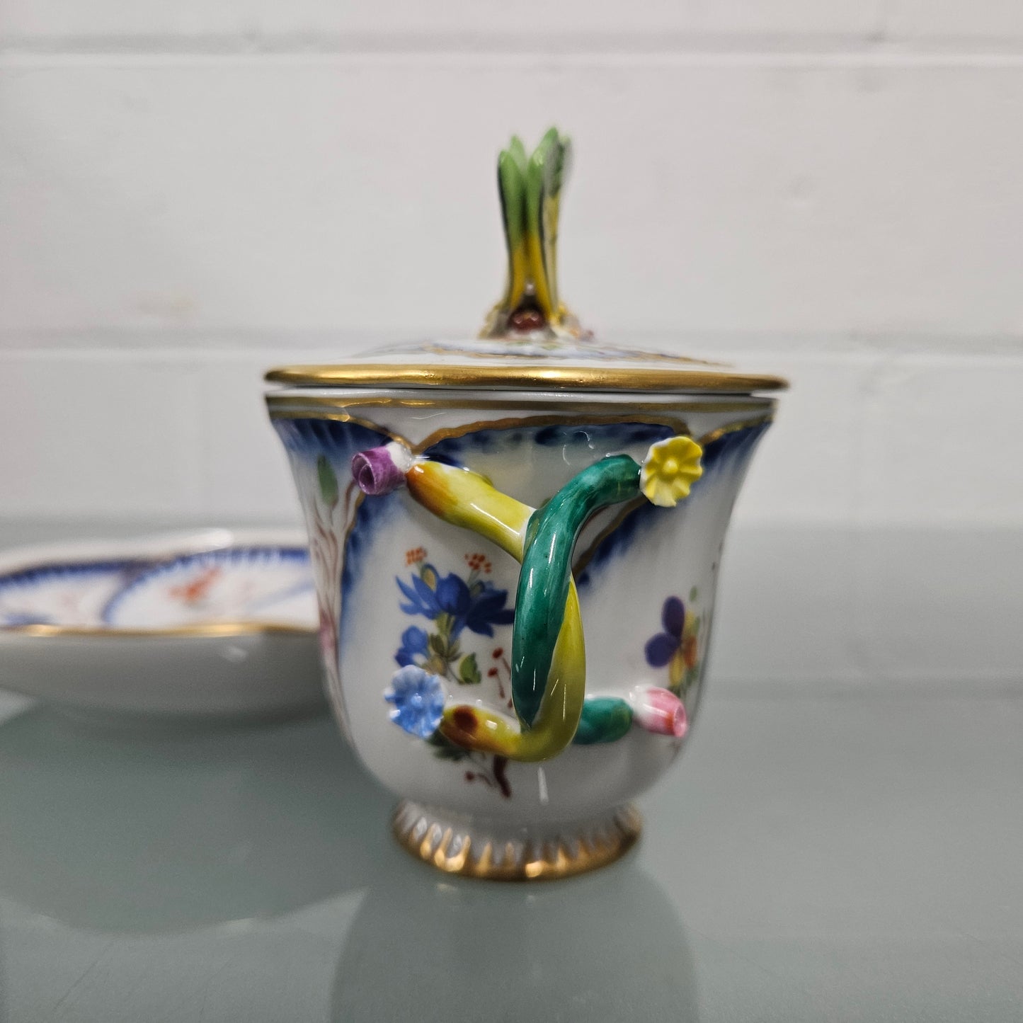 Stunning French Sevres Style Sucrier With Butterfly Lid