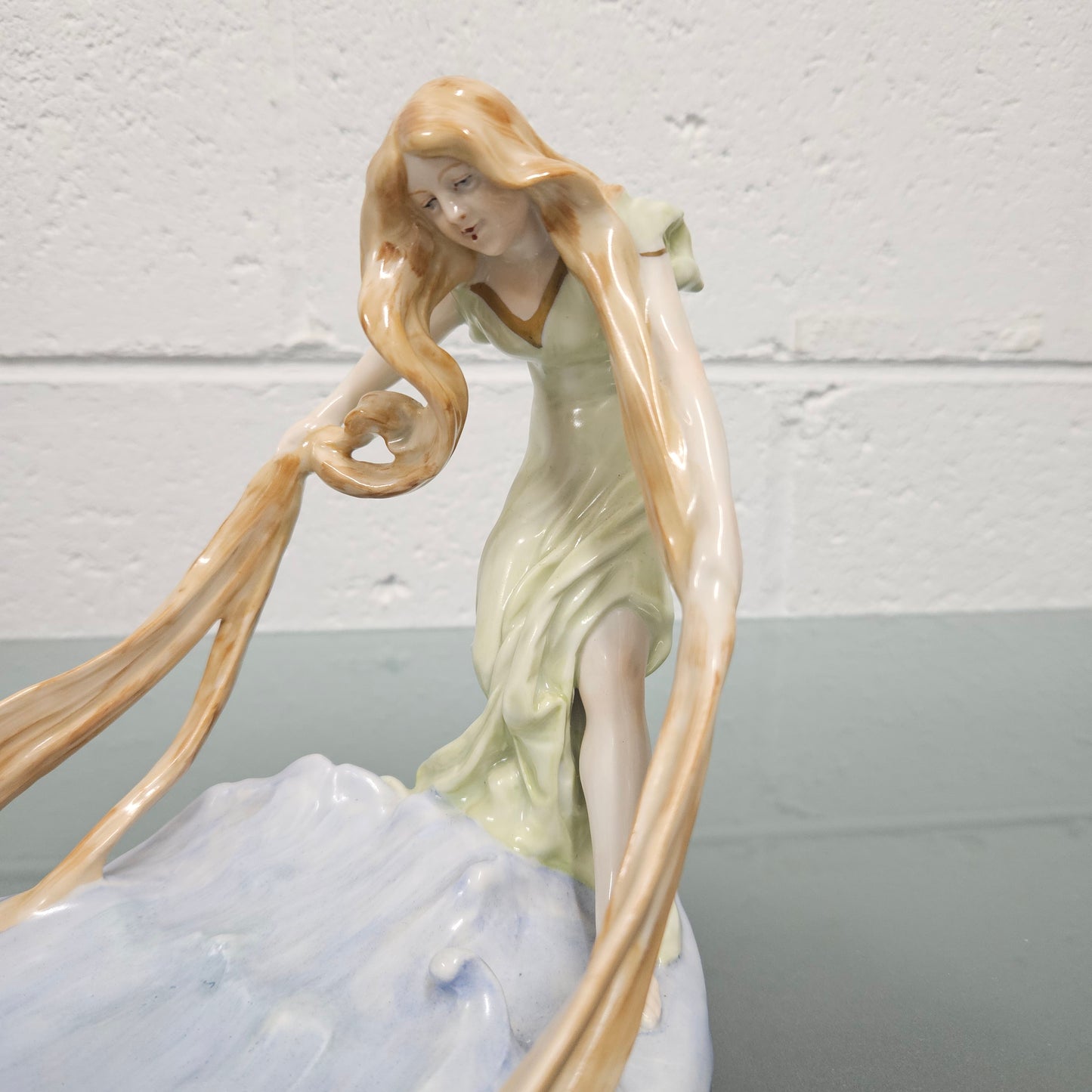 Rare PMP Dresden Plaue Schierholz Porzelain Art Nouveau Lady In Fish Pool