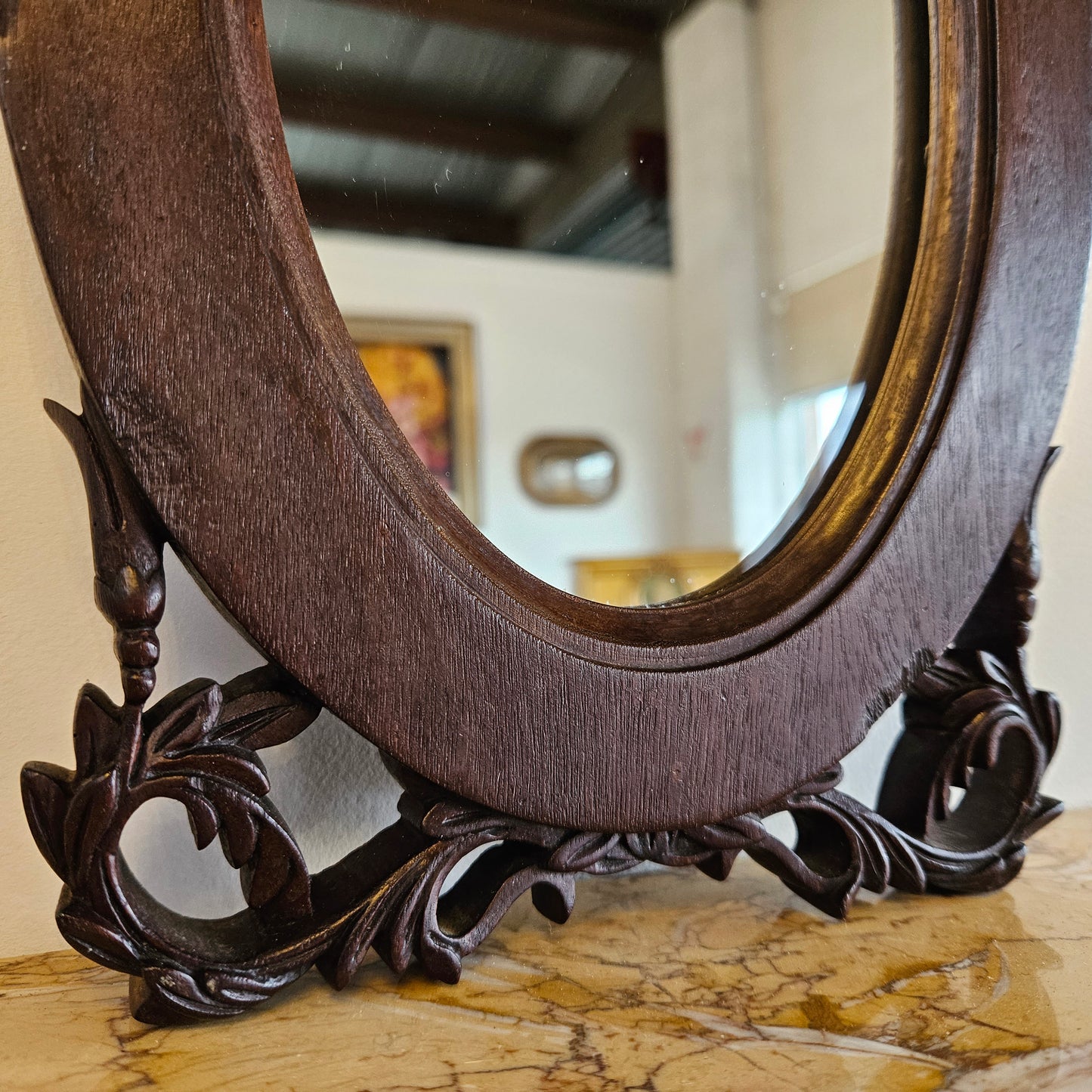 Beautiful Jarrah Carved Oval Wall Mirror
