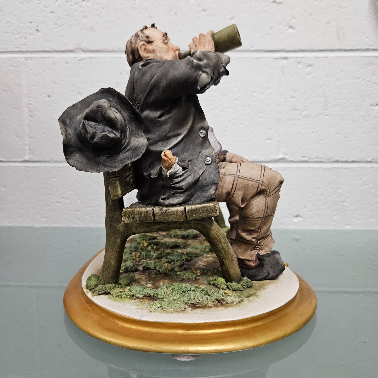 Vintage Capodimonte Tramp Sitting on Park Bench