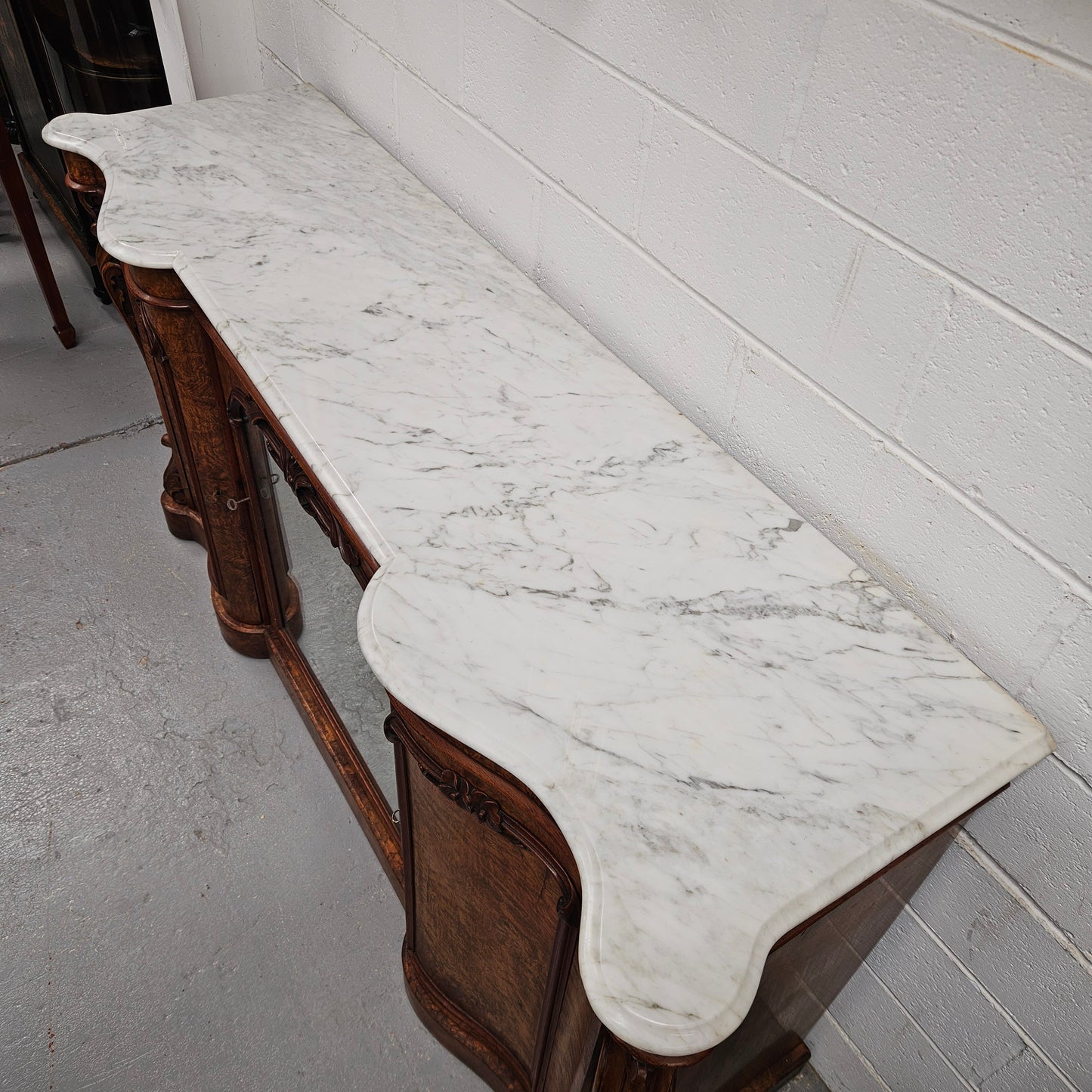 Elegant Figured Walnut Crendza With Marble Top