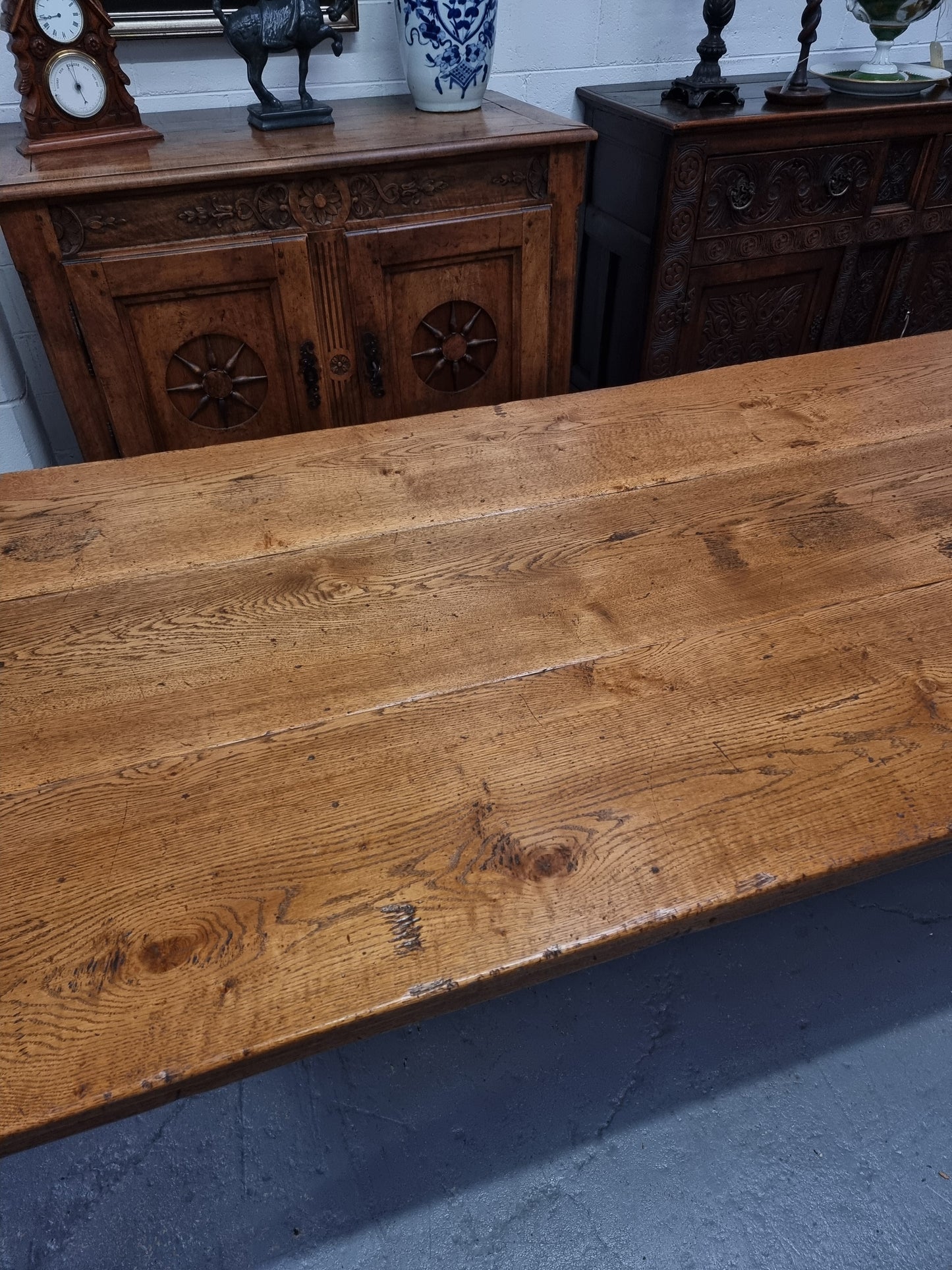 Vintage Reclaimed French Oak Three Plank Farmhouse Table