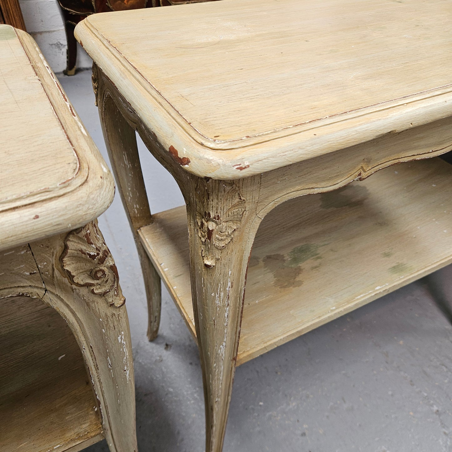 Pair Rustic Oak Shabby Chic Side Tables