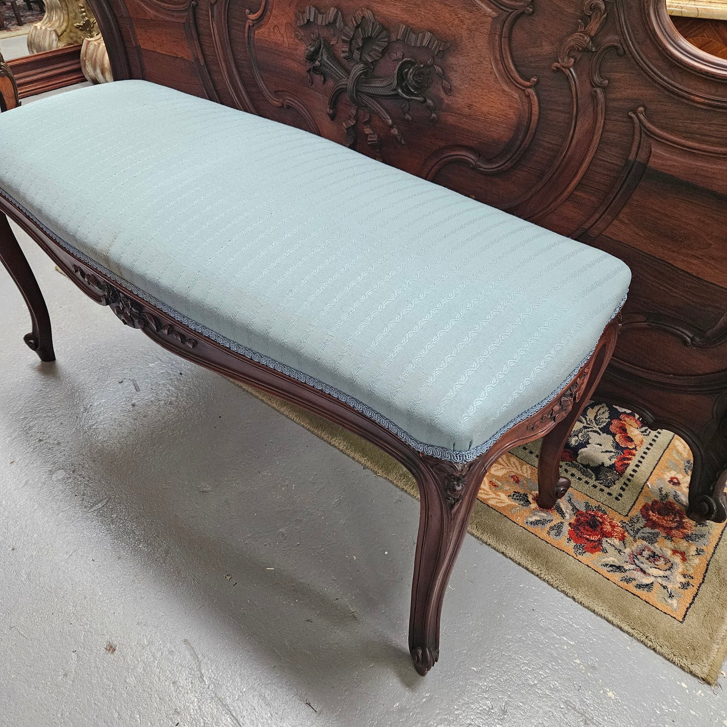 Louis XVth Style Walnut Upholstered Bedroom Stool