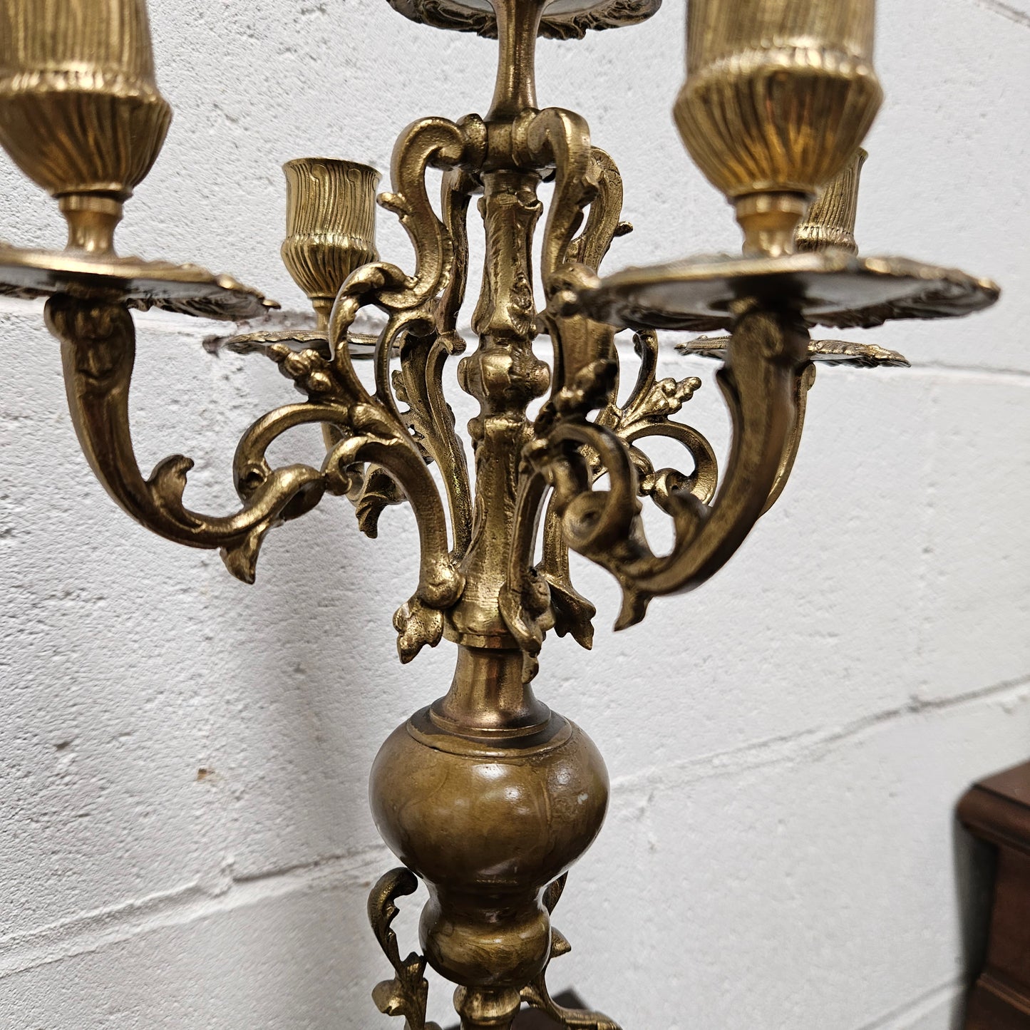Pair of Vintage Brass & Porcelain Candlesticks
