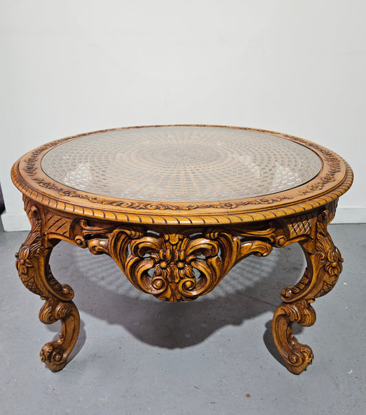 Decorative Louis XV Style Round Cane Coffee Table