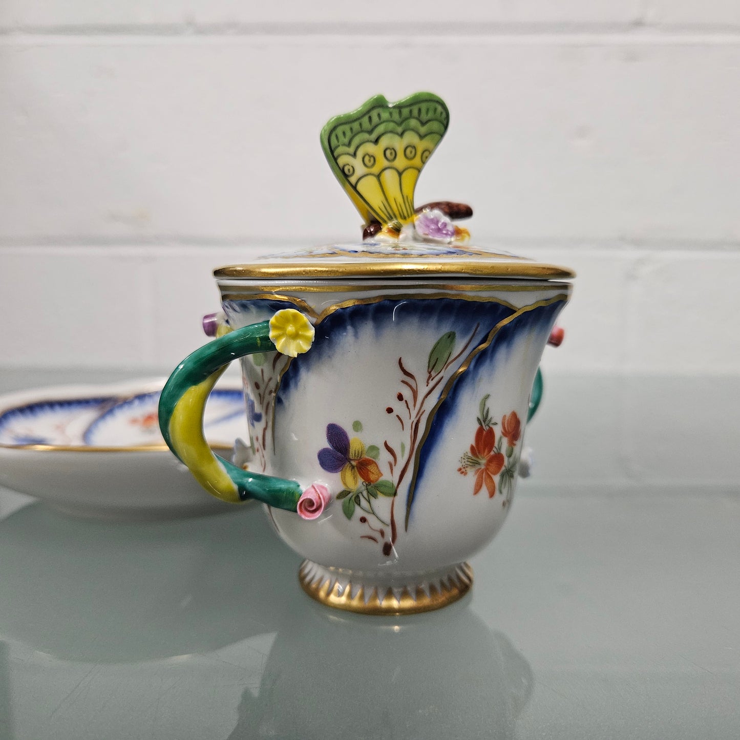 Stunning French Sevres Style Sucrier With Butterfly Lid